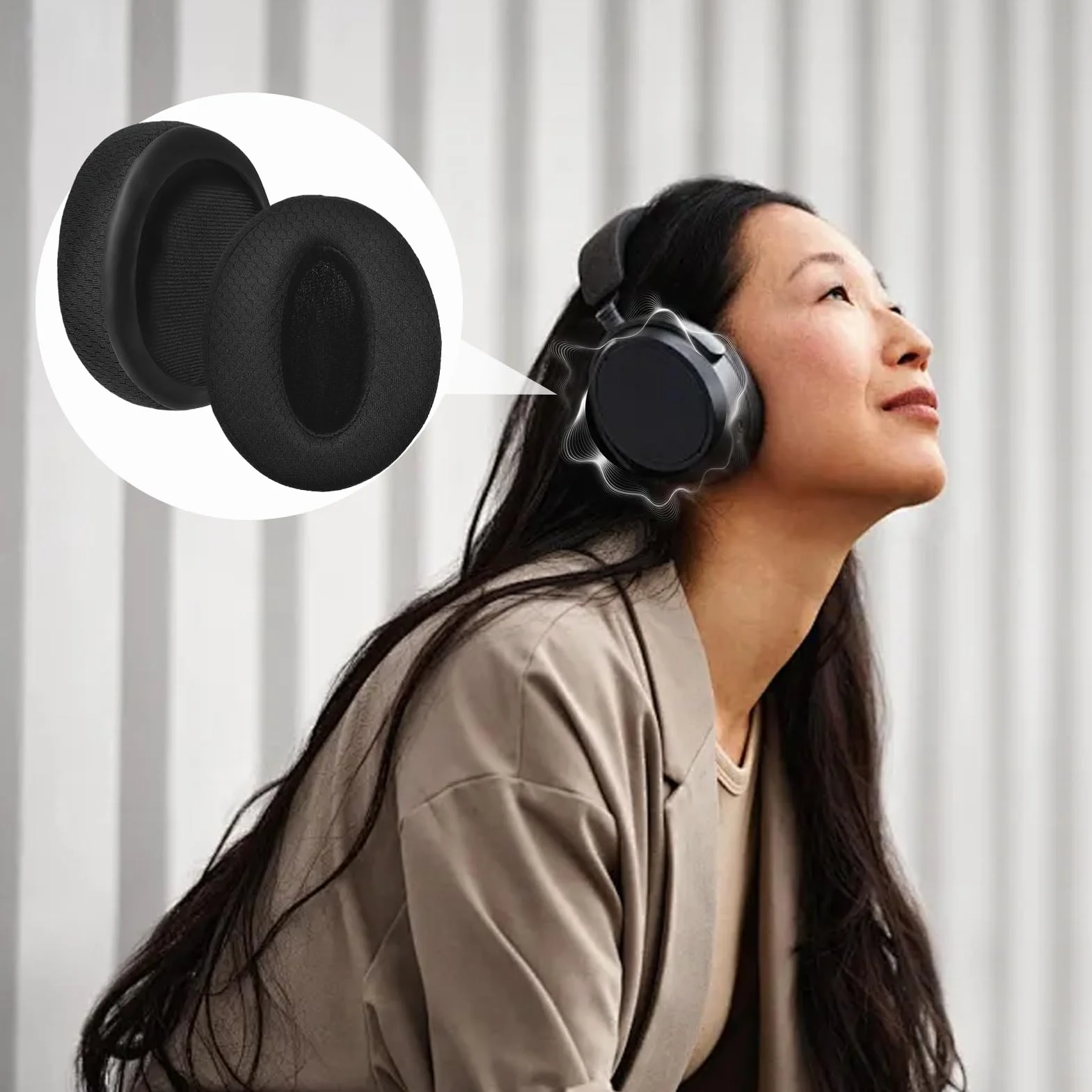 1 para słuchawek do Sennheiser HD4.50, HD4.50BT, HD 4.50BTNC, HD4.50SE, HD350BT, HD300, HD4.40BT, HD4.30G, HD4.20S, HD458BT, HD450, HD 450BT, HD400S, skóra proteinowa, kolor: czarny