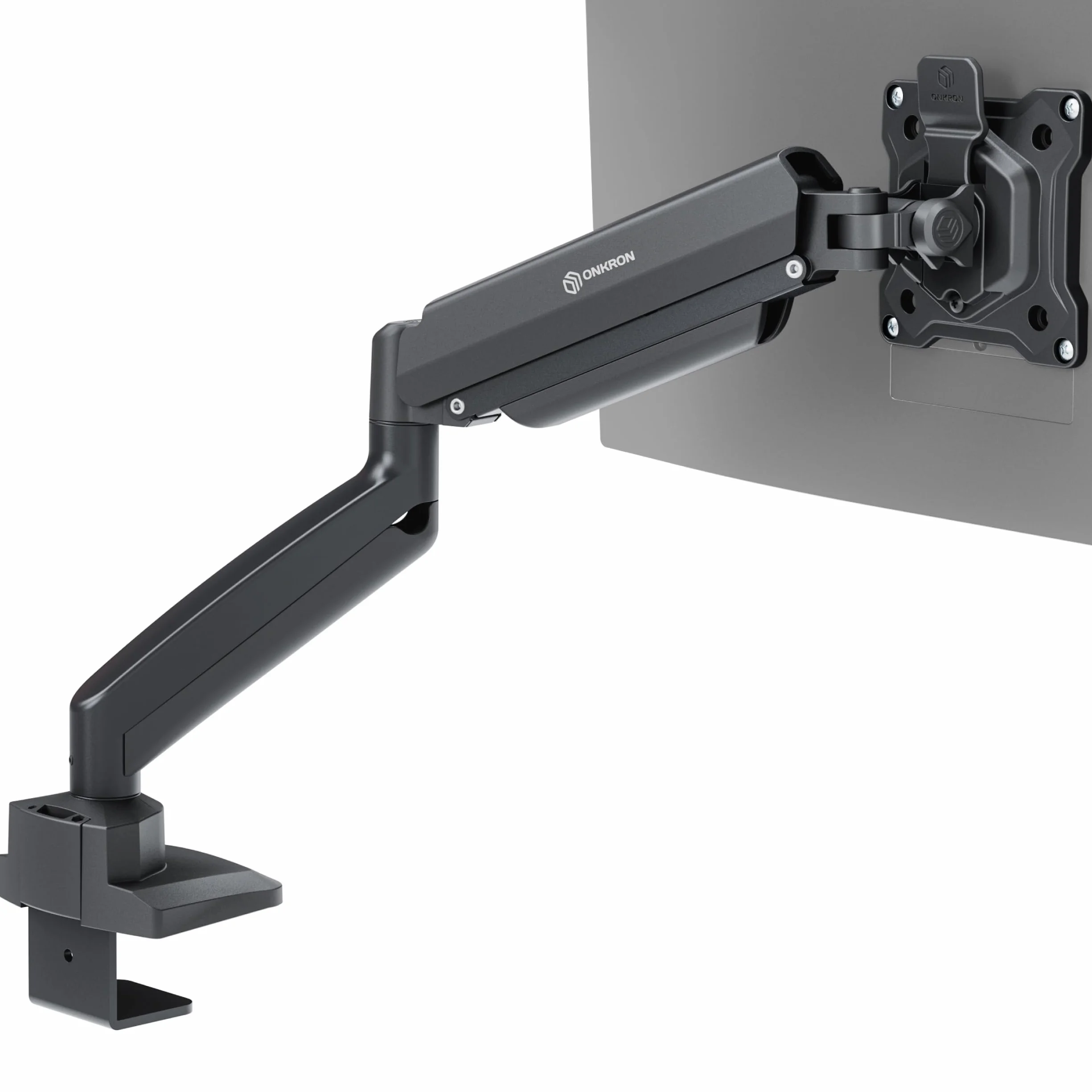 ONKRON Pojedynczy Uchwyt do Monitora 13-32 cale, Udźwig do 10 kg, Ramię do Ekranu na Biurko ze Sprężyną Gazową, VESA 75x75-100x100, Regulacja Wysokości, Obrotowy, Czarny G80-B
