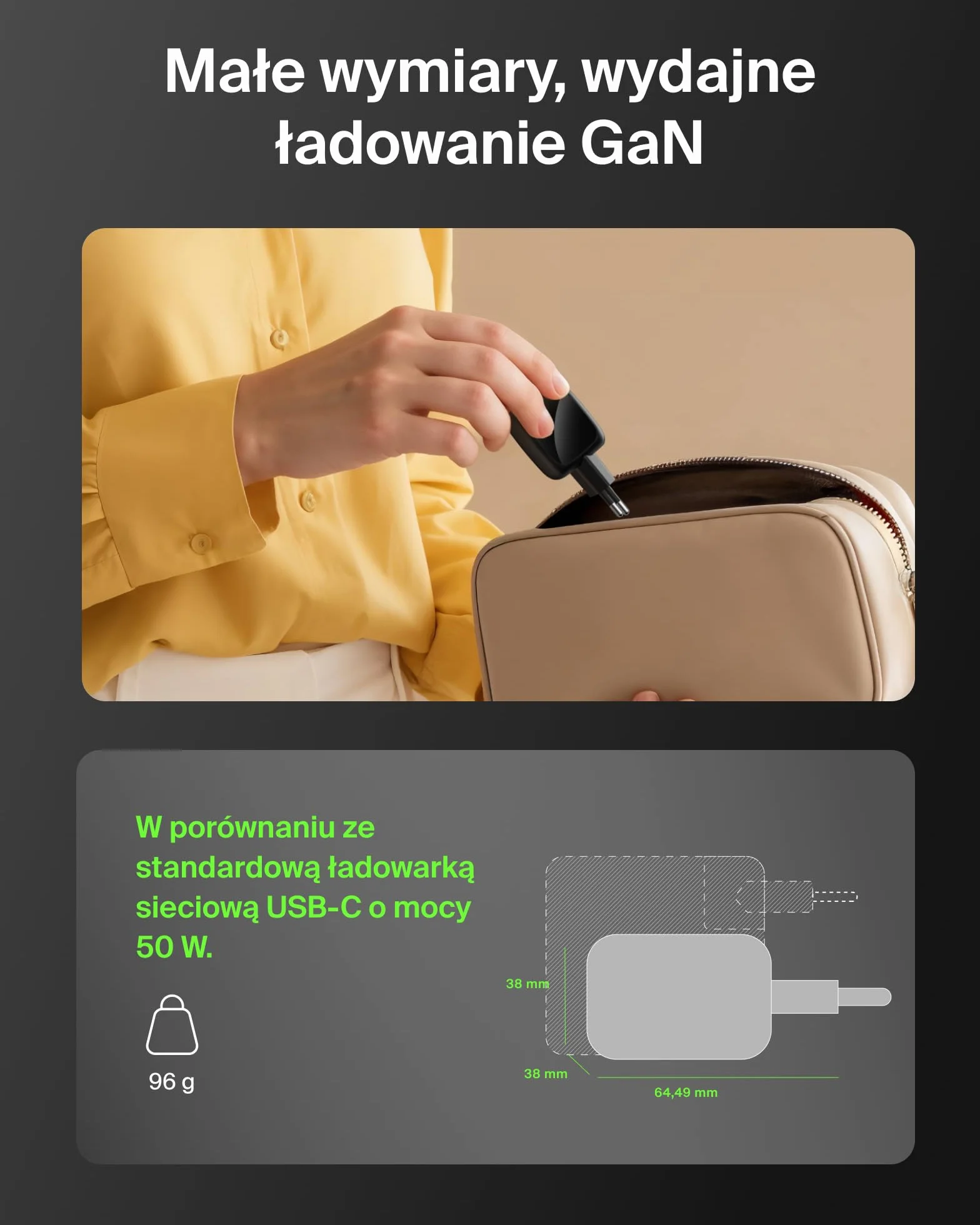 Belkin 2-portowa Ładowarka USB-C 50 W, Ładowarka GaN z 2 Portami USB-C, Szybkie Ładowanie Urządzeń MacBook, iPhone 17, iPad Pro, Chromebook, Galaxy S25 Ultra, Pixel 10 – Akcesoria Podróżne – Czarna