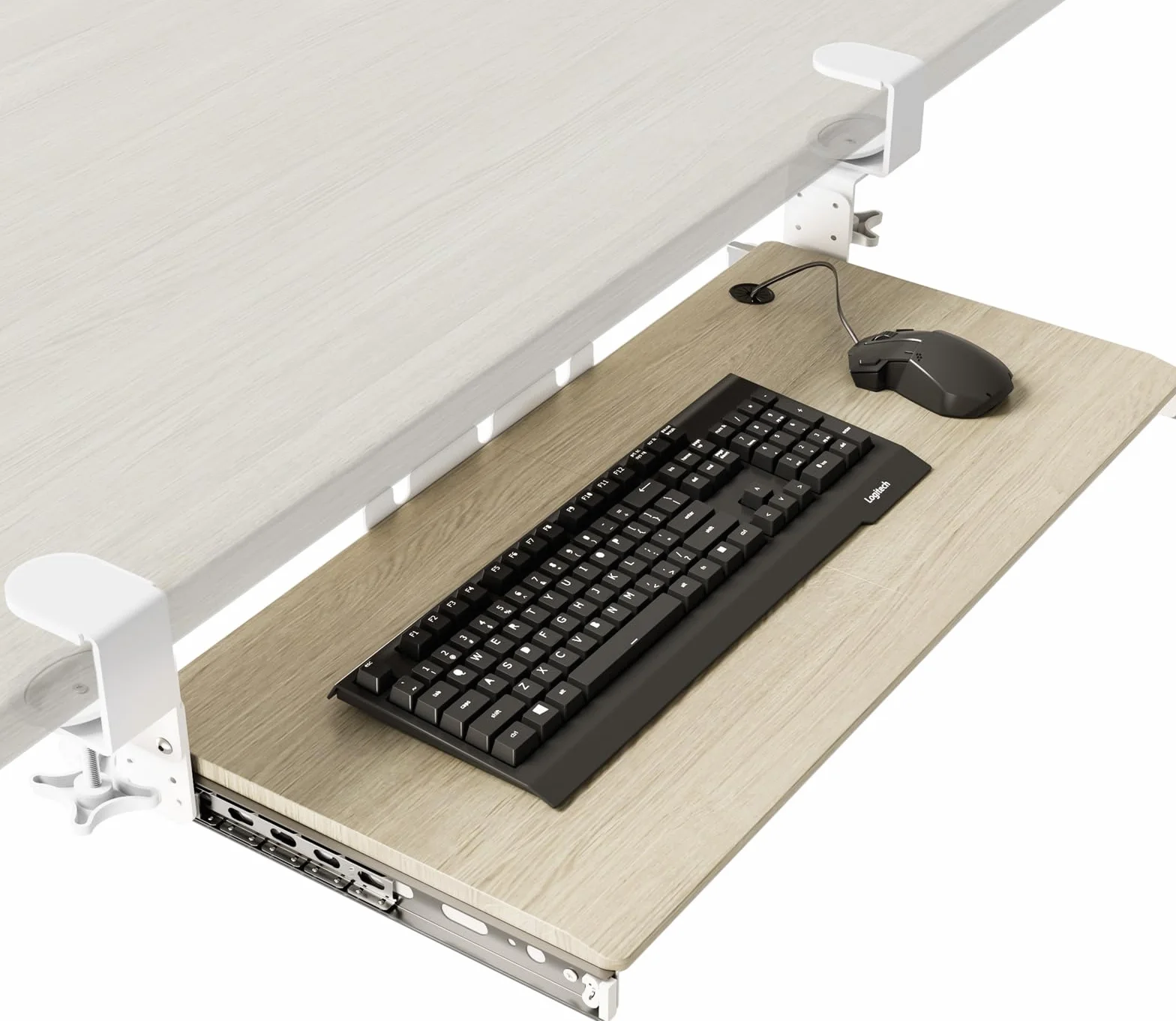 Półka na klawiaturę, wysuwana pod biurkiem, z zaciskiem C, duży format, stabilny, przesuwny stojak na klawiaturę, 838 mm x 280 mm, wysuwana platforma, szuflada na komputer do pisania
