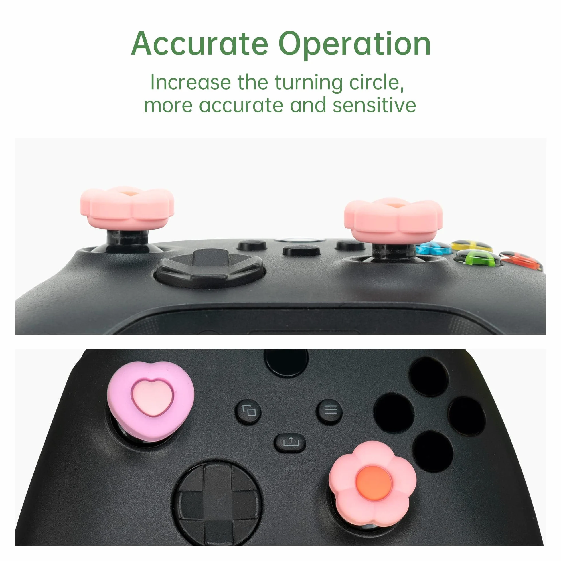GeekShare Śliczne nakładki na kciuki do kontrolera Xbox One, zestaw miękkich silikonowych nakładek na gałki od kciuka, kompatybilne z kontrolerem Xbox One, 2 pary / 4 szt. — serce i kwiat