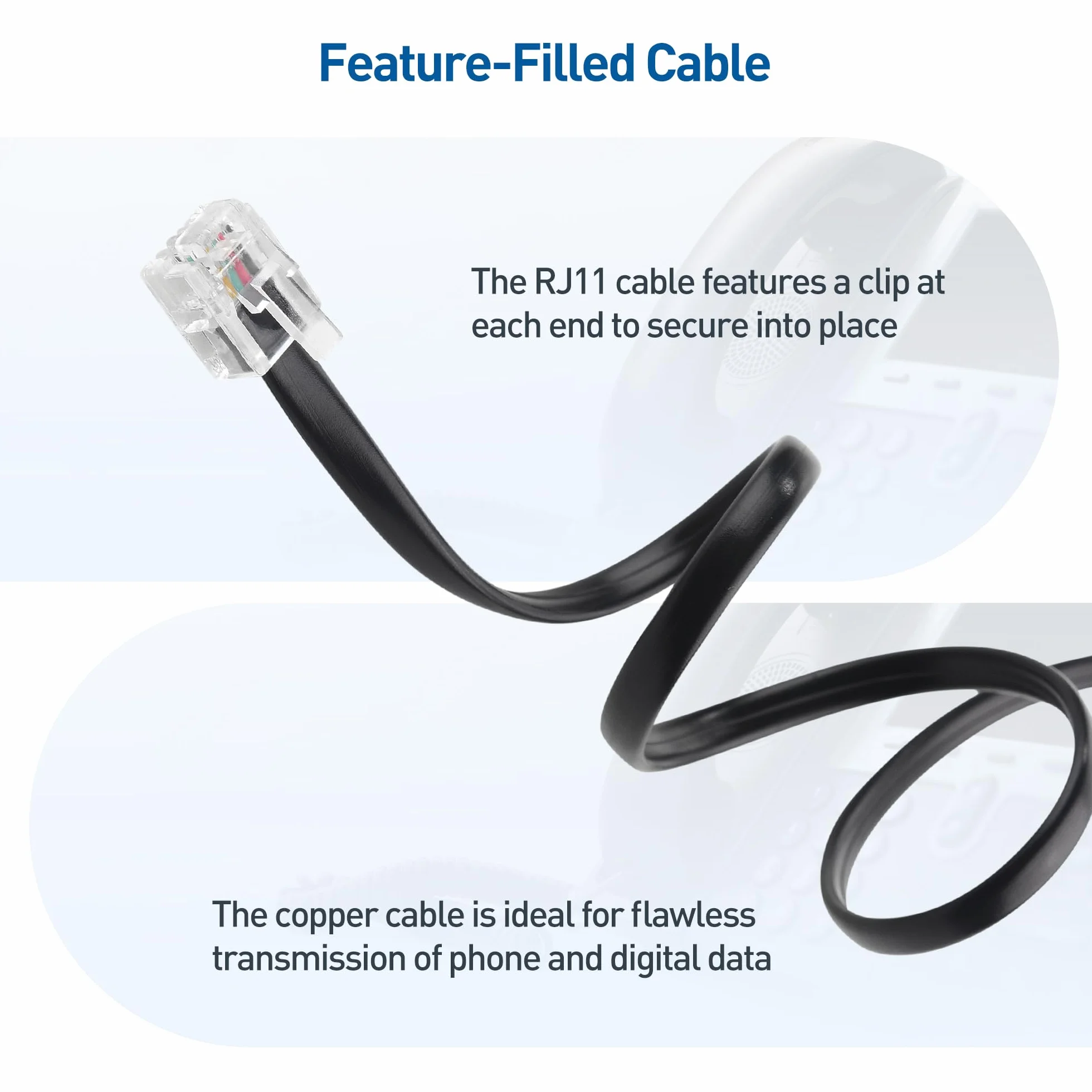 Cable Matters 2-Pack, RJ11 Kabel w kolorze czarnym - 1m