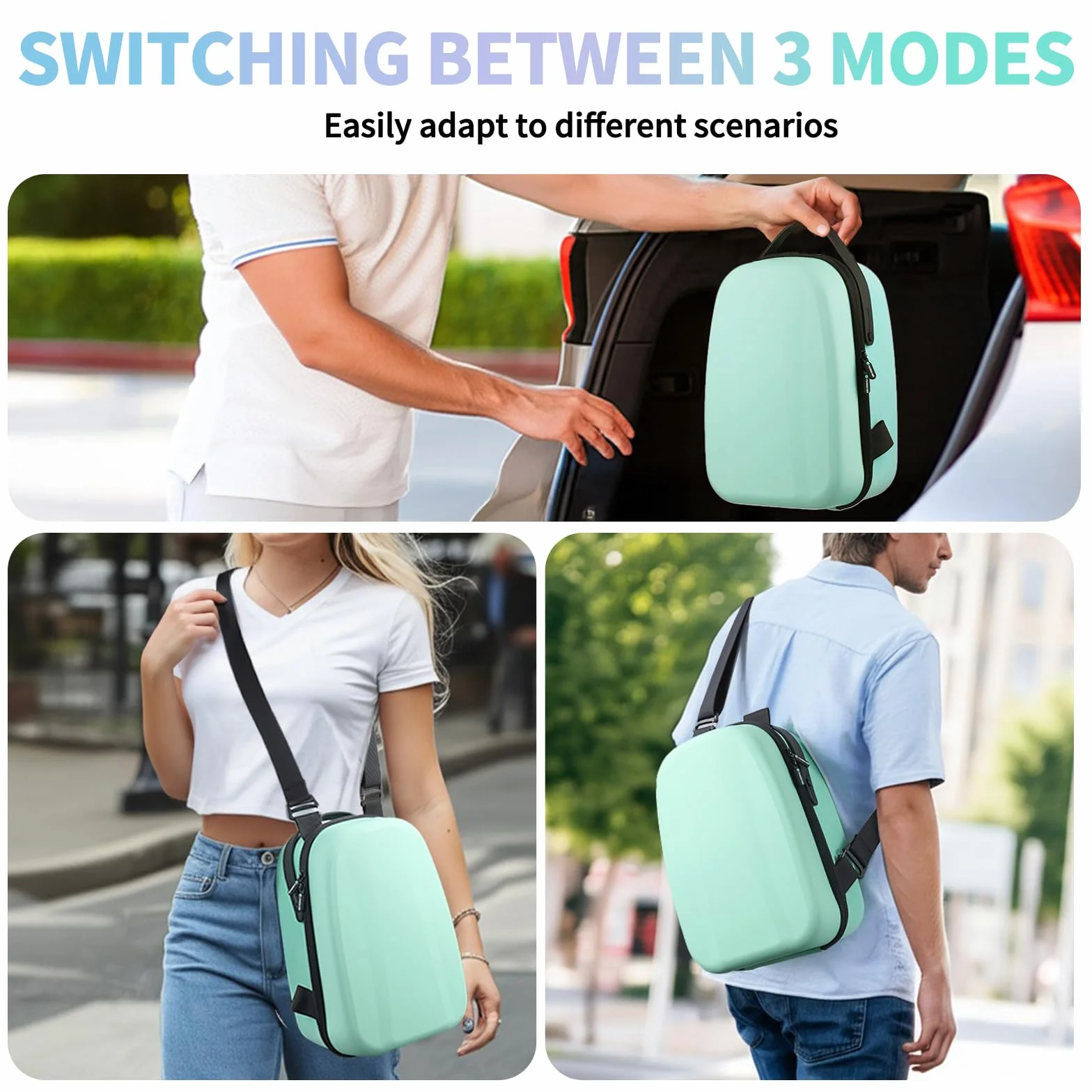 Twarda walizka transportowa kompatybilna z Meta Quest 3S/Quest 3/Oculus Quest 2, ZIELONY, L/For 3rd Head Strap, Moda