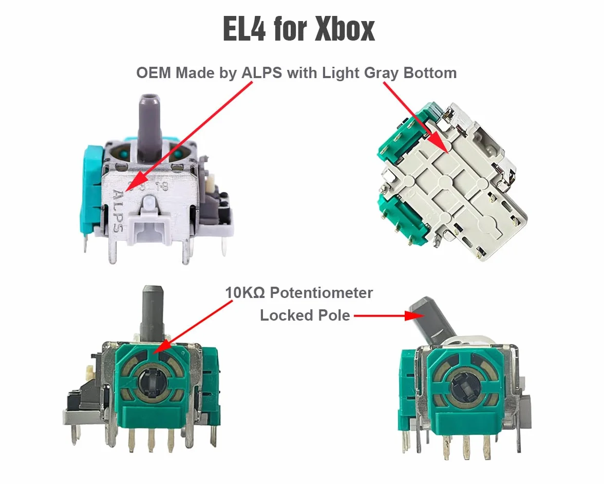 ElecGear 4x Zapasowy Joystick (EL4 ALPS) do Xbox Controller, Czujnika Kontrolera Drążka Analogowego Moduł Thumbstick dla Xbox One, One S|X, Elite 1 and Xbox Series S|X
