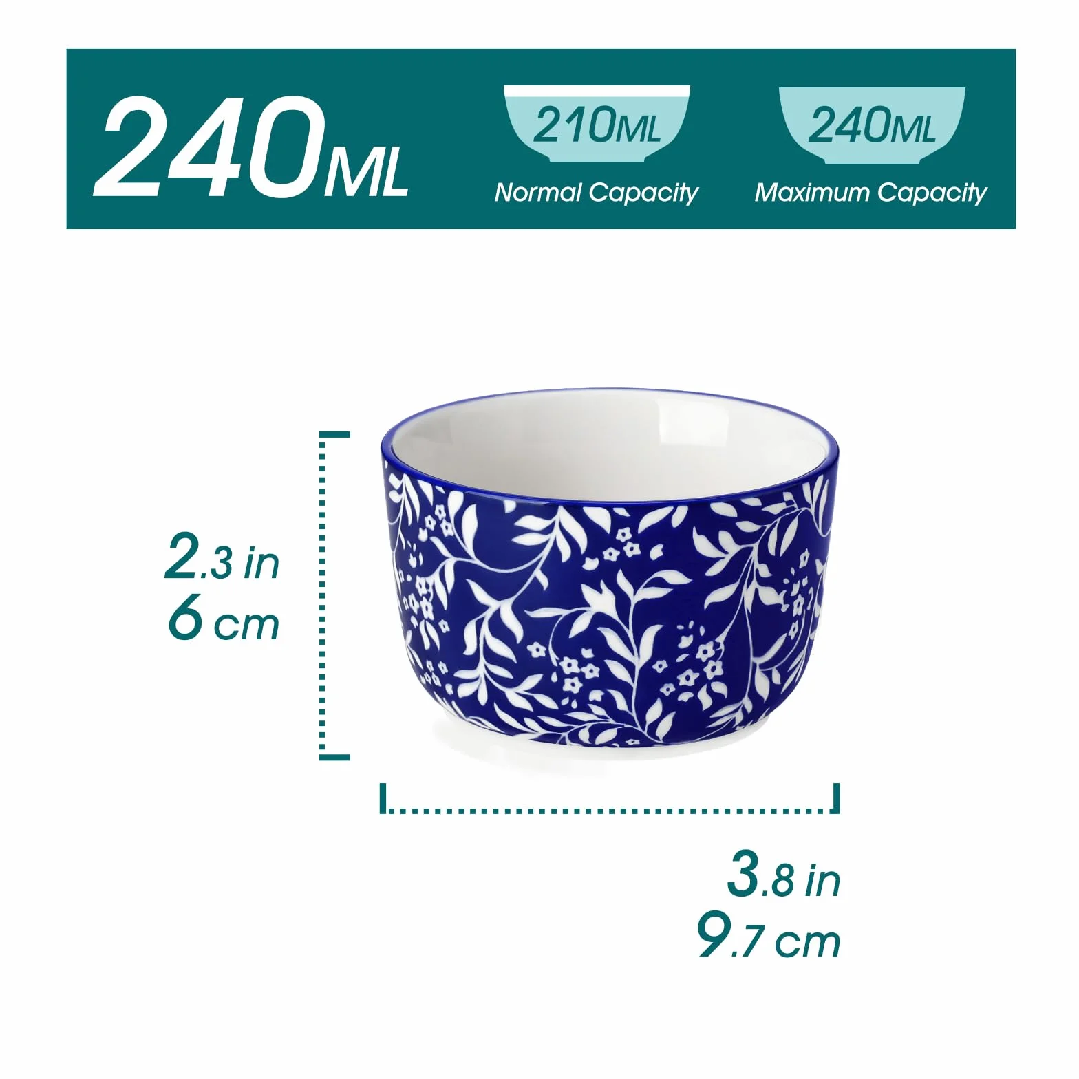 vancasso Selene ceramiczne Ramekins zestaw 6 misek do maczania, nadają się do kuchenki mikrofalowej i zmywarki, do pieczenia, na desery, ręcznie malowane niebiesko-białe kwiatowe wzory