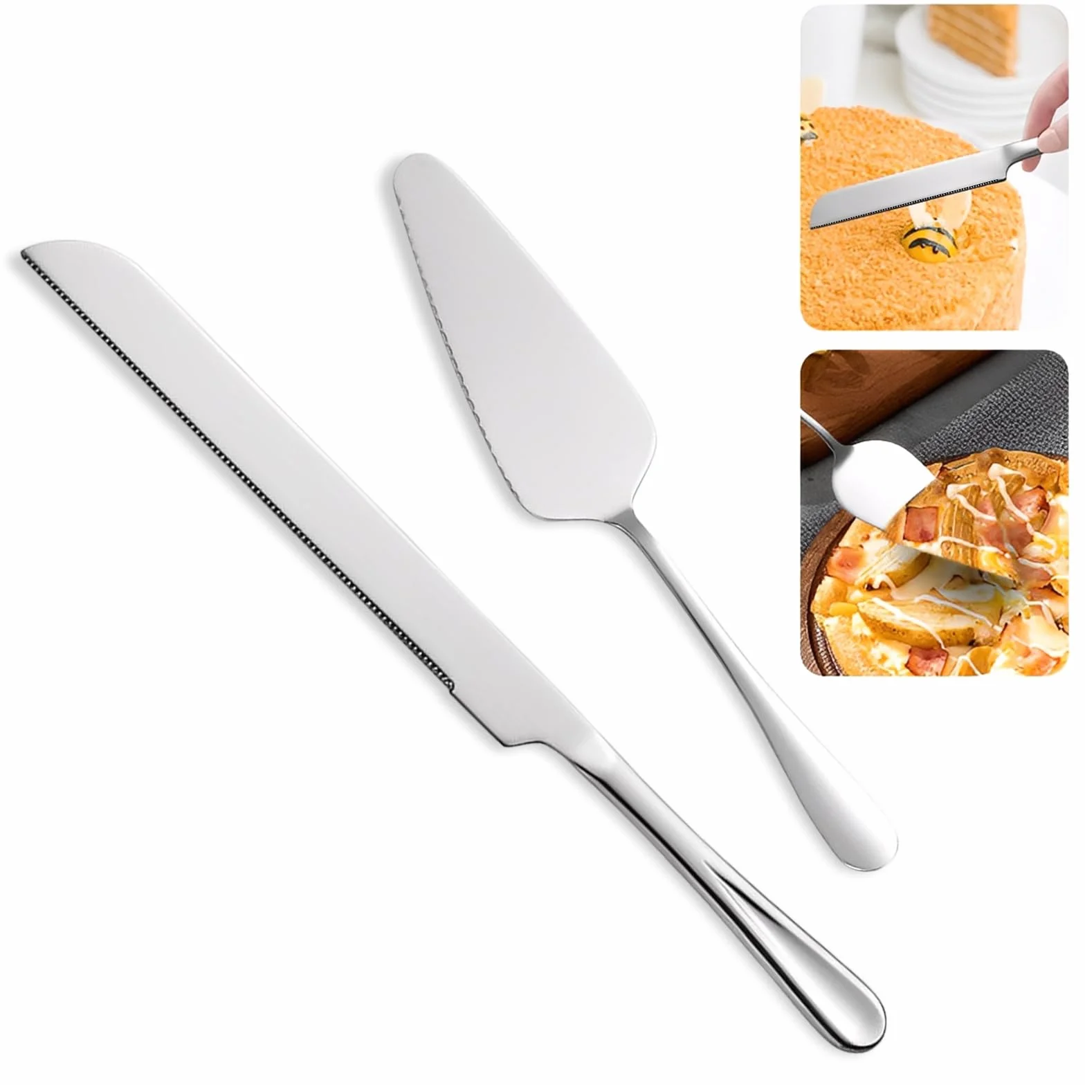 nóż do tortu, srebrny zestaw narzędzi do ciasta 33 cm, nóż do tortu ze stali nierdzewnej, nóż do ciasta, nóż do krojenia ciasta, nóż do ciasta na wesele, urodziny, przyjęcia, jubileusze