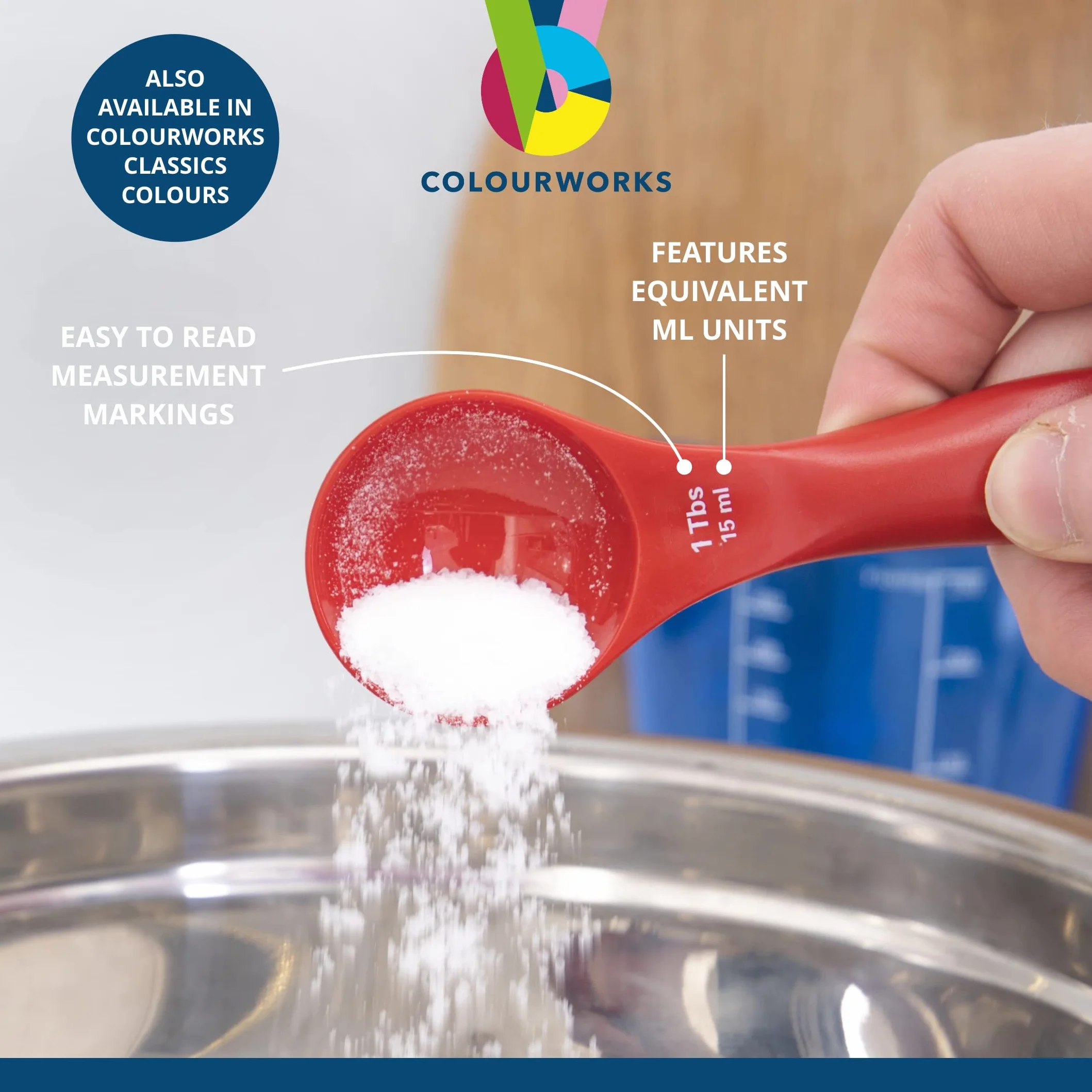 Colourworks Zestaw łyżek pomiarowych, 5 łyżek do pomiaru żywności, trwałe, odporne na plamy i nadają się do mycia w zmywarce, tworzywo sztuczne, jasne kolory, jasne