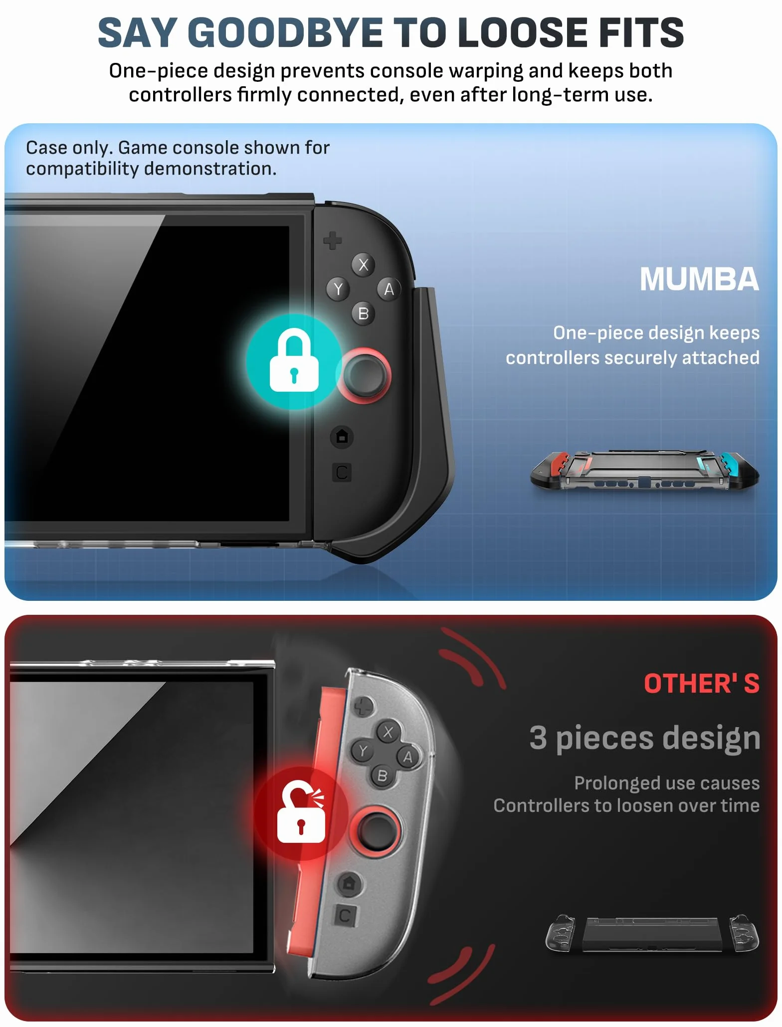 Mumba Etui Dockable do Nintendo Switch 2 (2025) - [Blade Series] Pokrowiec TPU z uchwytem - Akcesoria kompatybilne z Switch 2 (2025) (Niebieski/Czerwony)