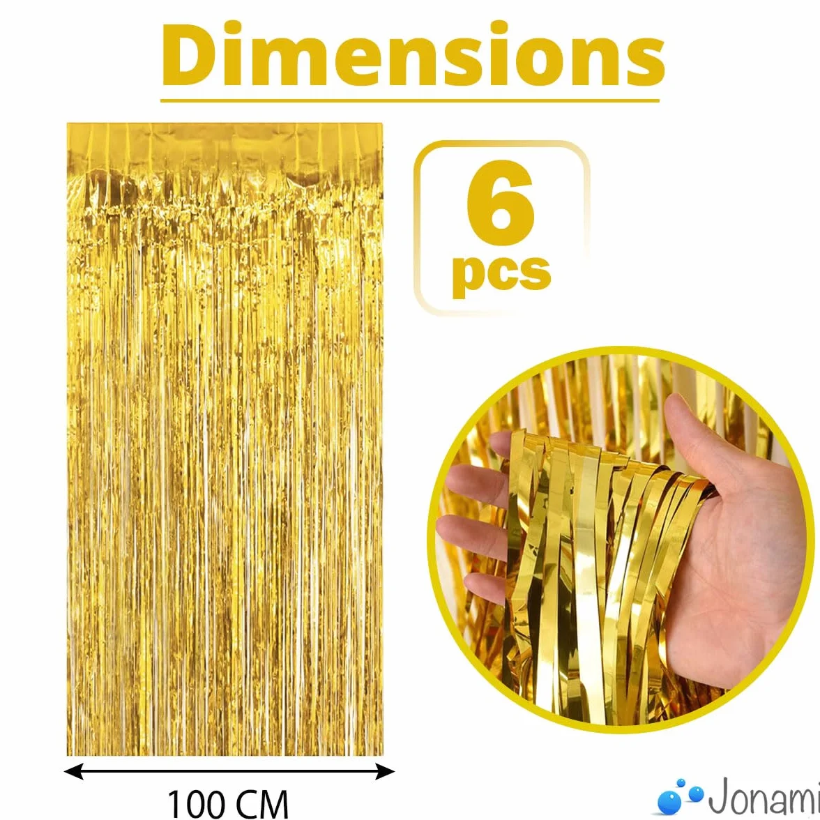 Gold Metallic Tinsel Curtain Party Backdrop 6 Pack Fringe Foil Decoration