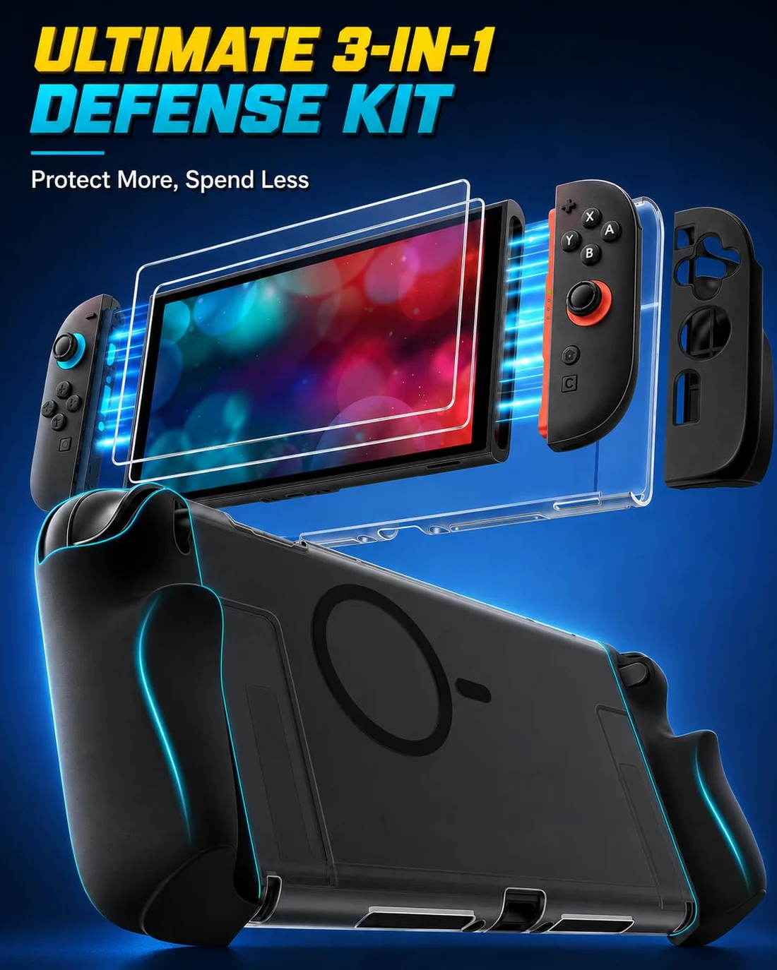 iVoler 5-w-1 Magnetyczne etui na Nintendo Switch 2 (2025), w pełni DOCKABLE, Split-Design, Full Protection Ergonomiczna Odporna na zarysowania TPU i folia ze szkła hartowanego