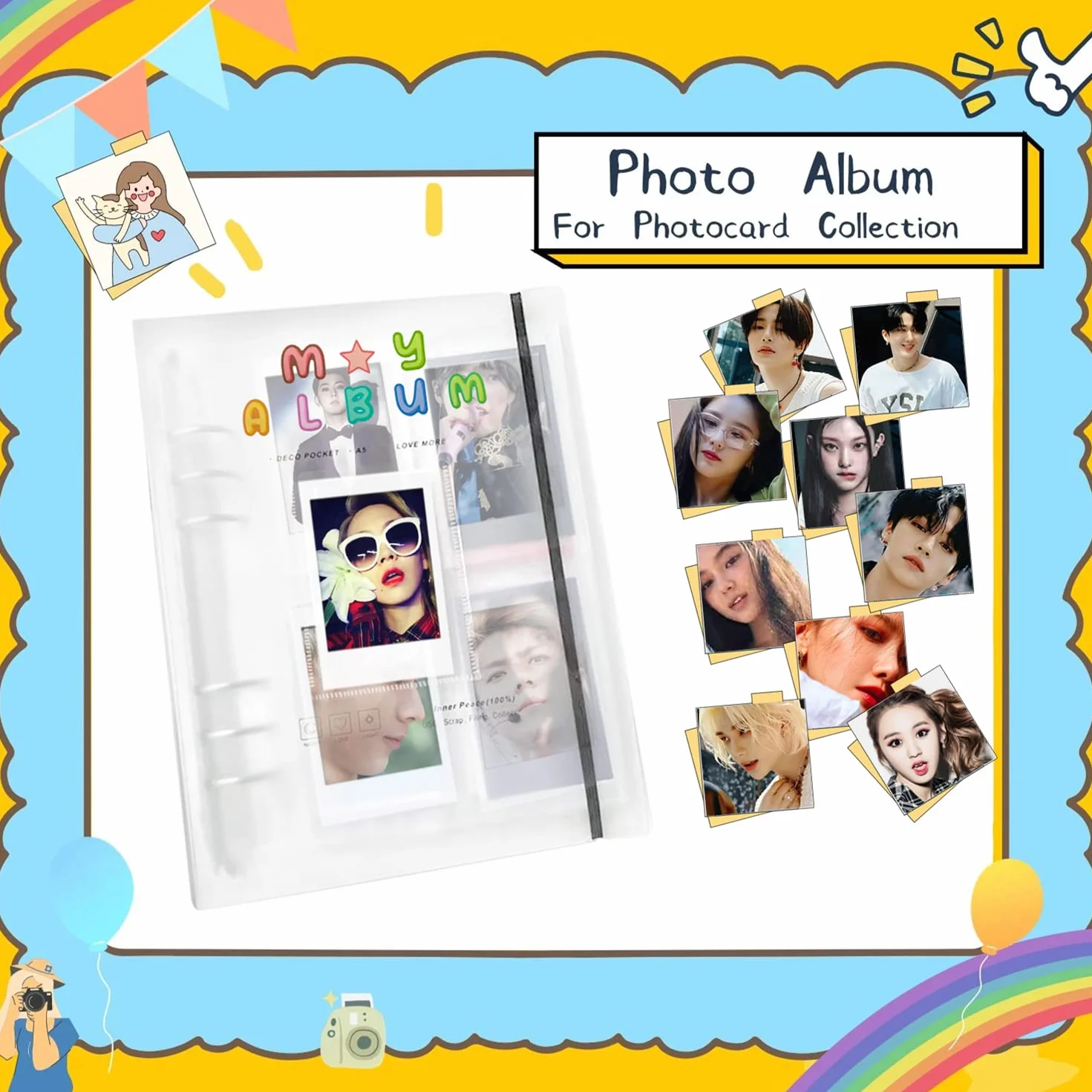 Segregator fotokartowy A5 Kpop 200 kieszeni 6-pierścieniowy przezroczysty album na fotokarty