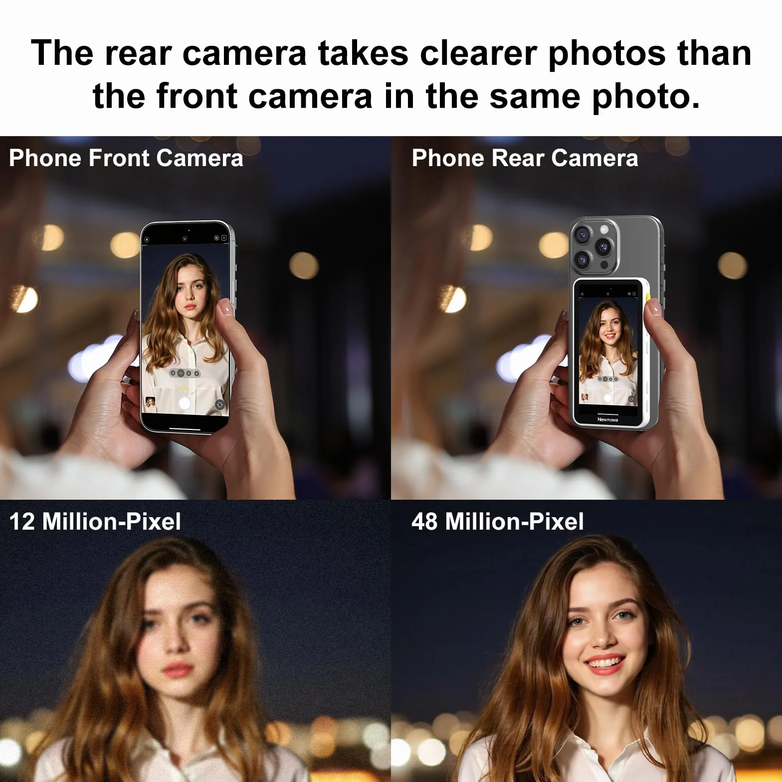Newmowa Magnetyczny Selfie Monitor Ekranem Dotykowym,z Zoomem, Nagrywanie Bezprzewodowe 1080P,Tylna Kamera Telefonu do Vlog TikTok,Kompatybilny z iPhone(Nagrywanie 4K 30fps Tylko dla iPhone 15/16/17)
