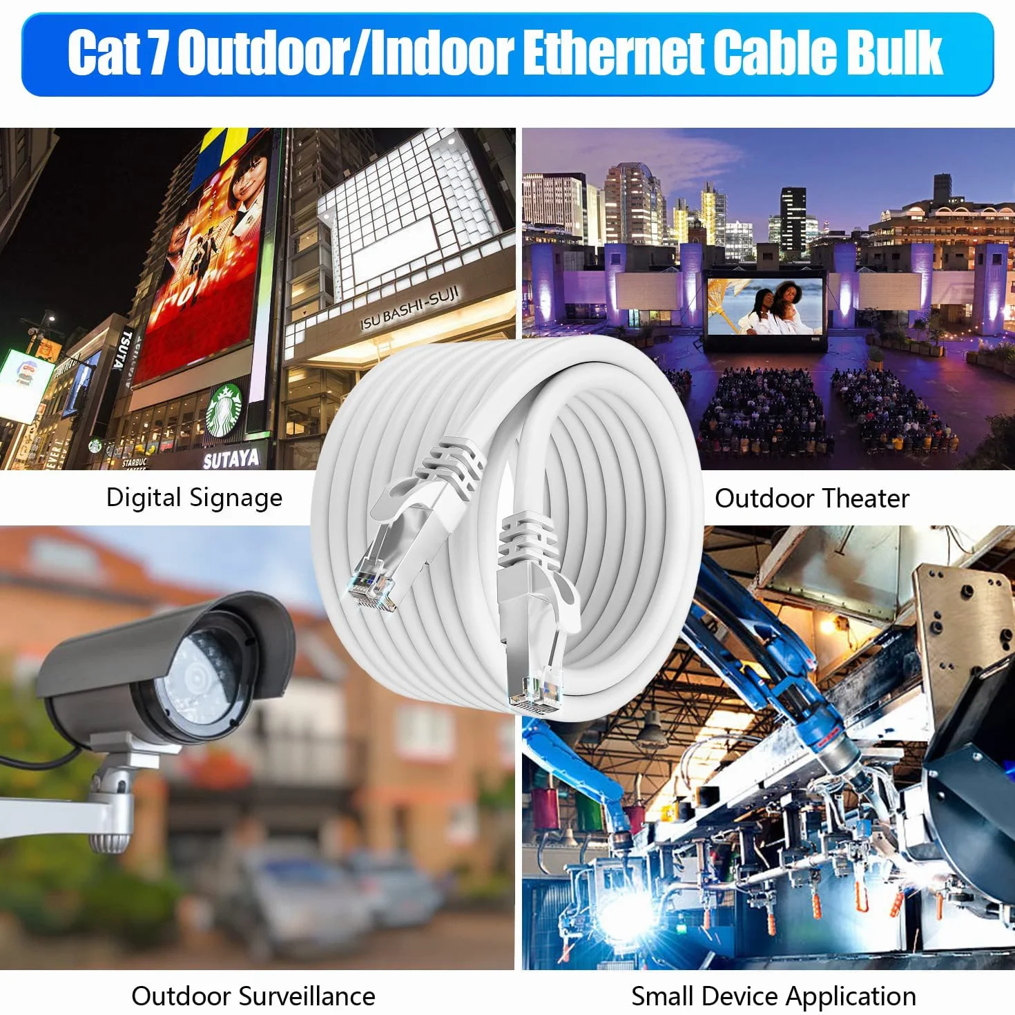 Ethernet Kabel 12m Cat7, Lan Cable Sieciowy Biały Internetowy Szybki 600MHz 10Gbps 24AWG Wifi S/FTP Ekranowany Patch RJ45 Zewnętrzny Wlan