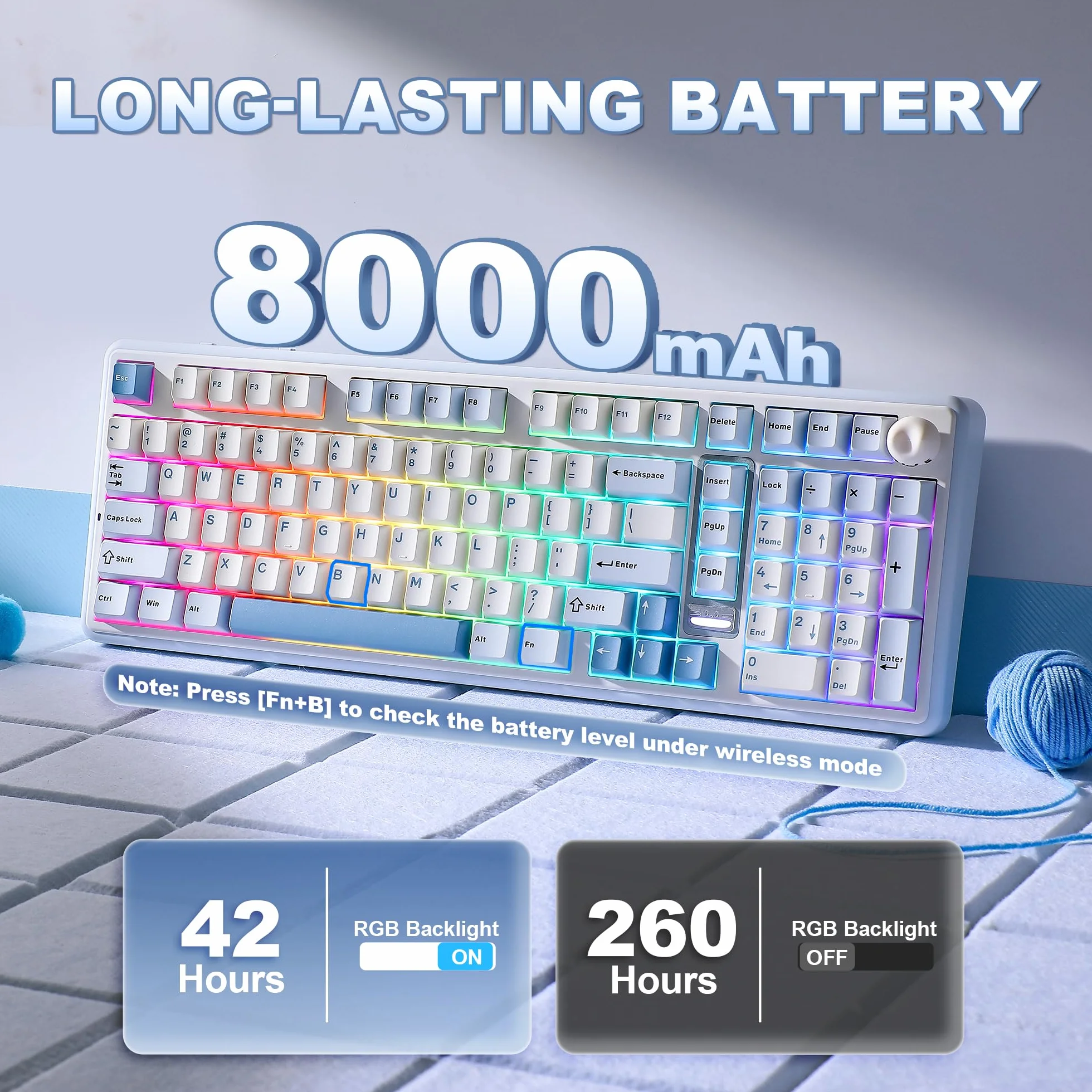 YUNZII B98 PRO QMK/VIA Bezprzewodowa Klawiatura Mechaniczna do Gier, 96% Układ z Klawiaturą Numeryczną i Uroczą Kocią Gałką, BT/2.4G/USB-C (Niebieski, Candy Linear Switch)