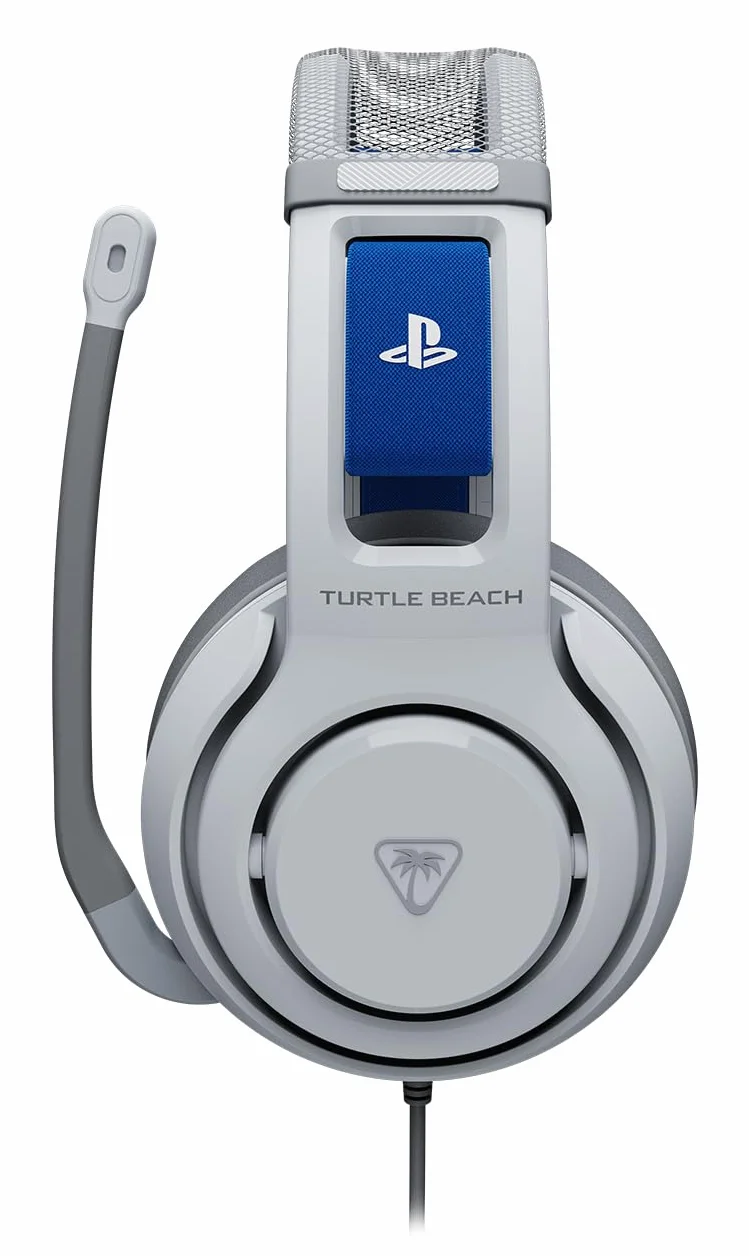 Turtle Beach Atlas 200 oficjalnie licencjonowanych białych przewodowych słuchawek do gier PlayStation, PS5, PS4, 50 mm Nanoclear, mikrofon flip-to-mute, nauszniki z pianki pamięci, ruchomy pałąk