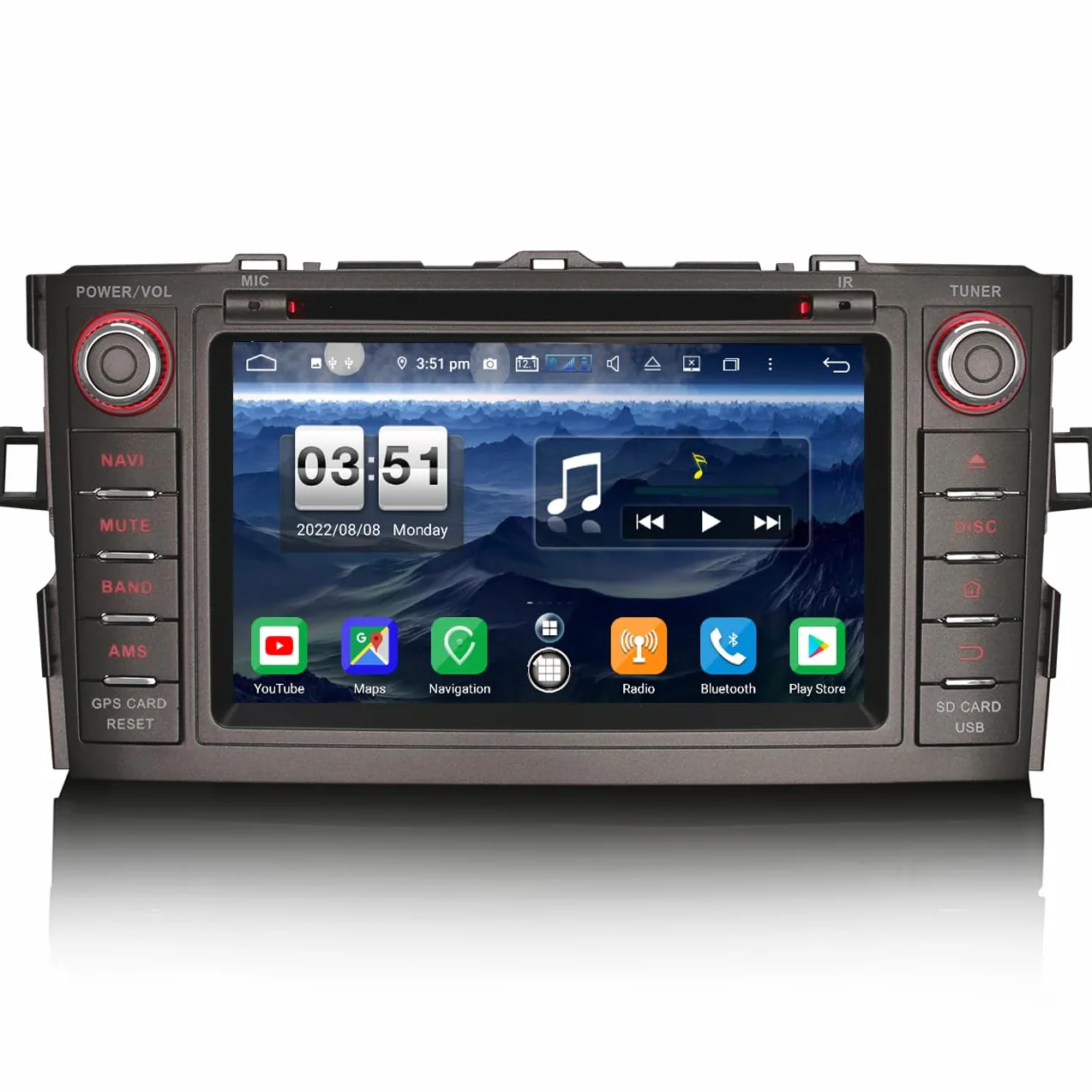 Erisin [4G + 64G] 8-rdzeniowe radio samochodowe z systemem Android 14 do Toyota Auris obsługuje nawigację GPS, Carplay, Android Auto DSP Bluetooth 5.0 A2DP SWC WiFi 4G DAB+OBD DVR