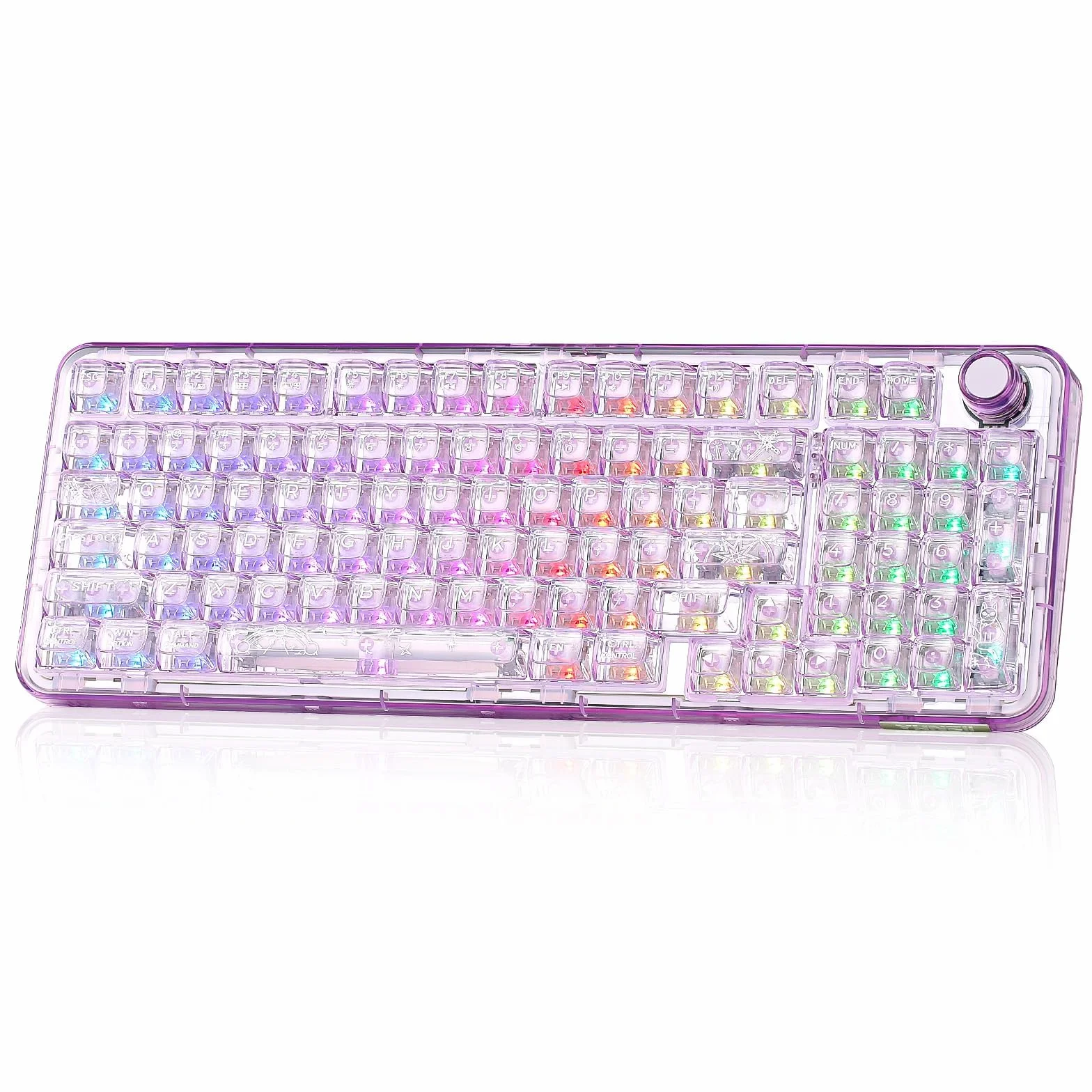 YUNZII X98 QMK/VIA Bezprzewodowa mechaniczna klawiatura do gier z pokrętłem, trójtrybowa BT5.0/USB-C/2,4 GHz, wstępnie nasmarowane przełączniki, mocowanie uszczelki (Fioletowy, Crystal Switch)