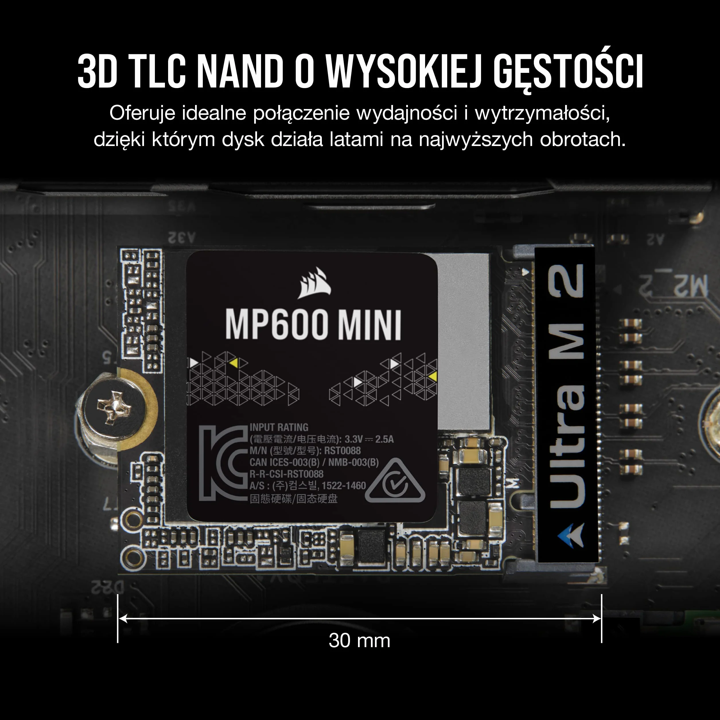 CORSAIR MP600 MINI 1TB M.2 NVMe PCIe x4 Gen4 2 SSD – M.2 2230 – Szybkość Odczytu do 7000 MB/s – Pamięci TLC NAND o Wysokiej Gęstości – Doskonały do Steam Deck i Microsoft Surface – Czarny