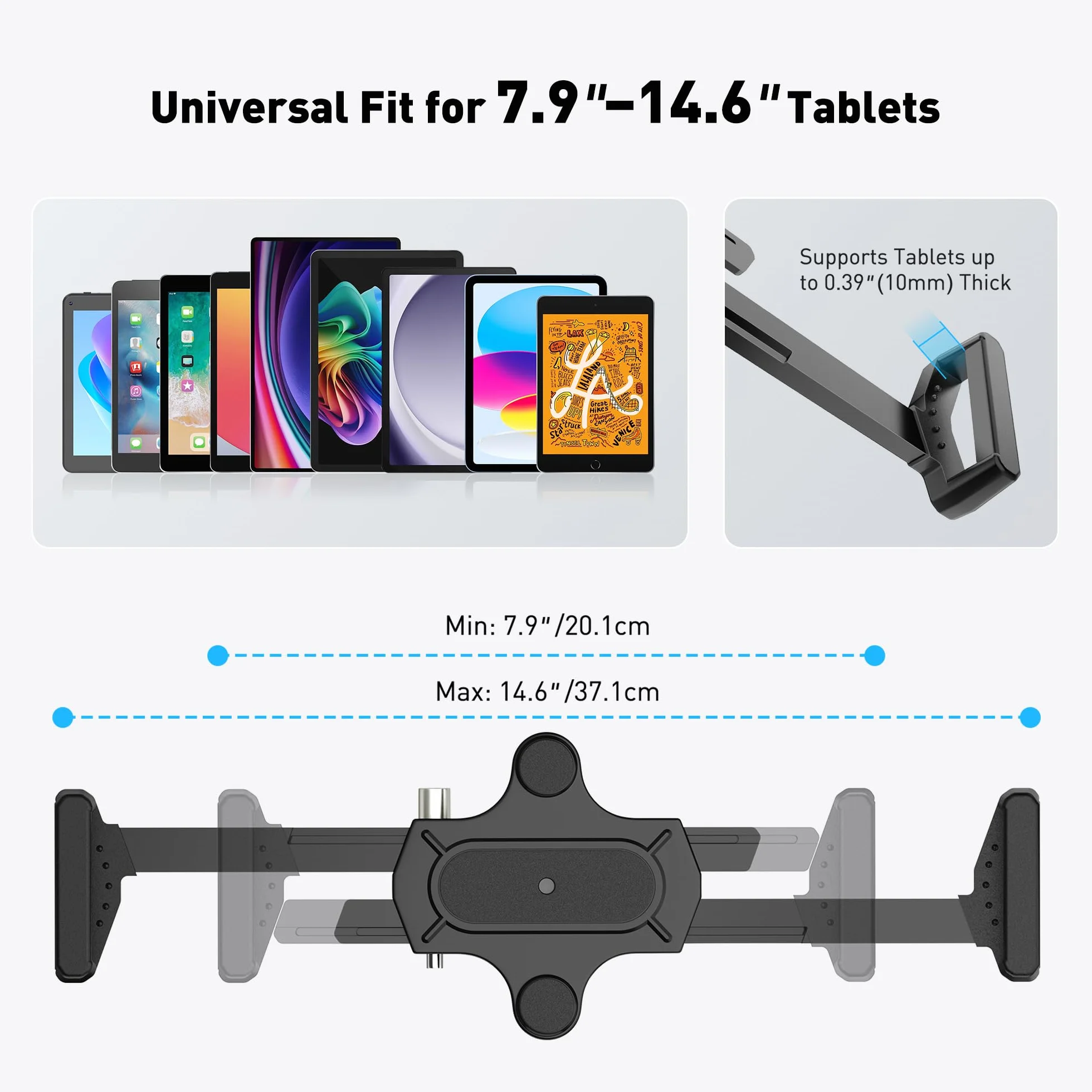 AboveTEK Odporny na kradzież uchwyt ścienny na tablet, uniwersalny stojak na tablet POS, ukośnie ustawiony uchwyt na iPada z zamkiem do iPadów 7-13", czarny