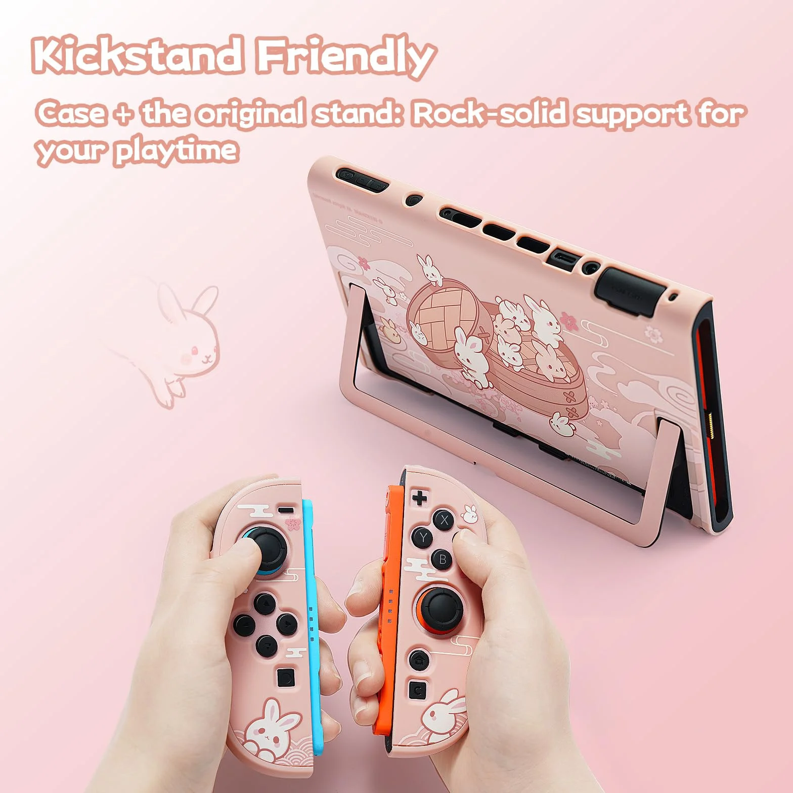 GeekShare Powłoka ochronna kompatybilna z Switch 2, Kawaii Cartoon dokowalna obudowa kompatybilna z Switch 2, odporna na zarysowania i amortyzująca wstrząsy pokrywa skórka - Królik Parowanej Bułeczki