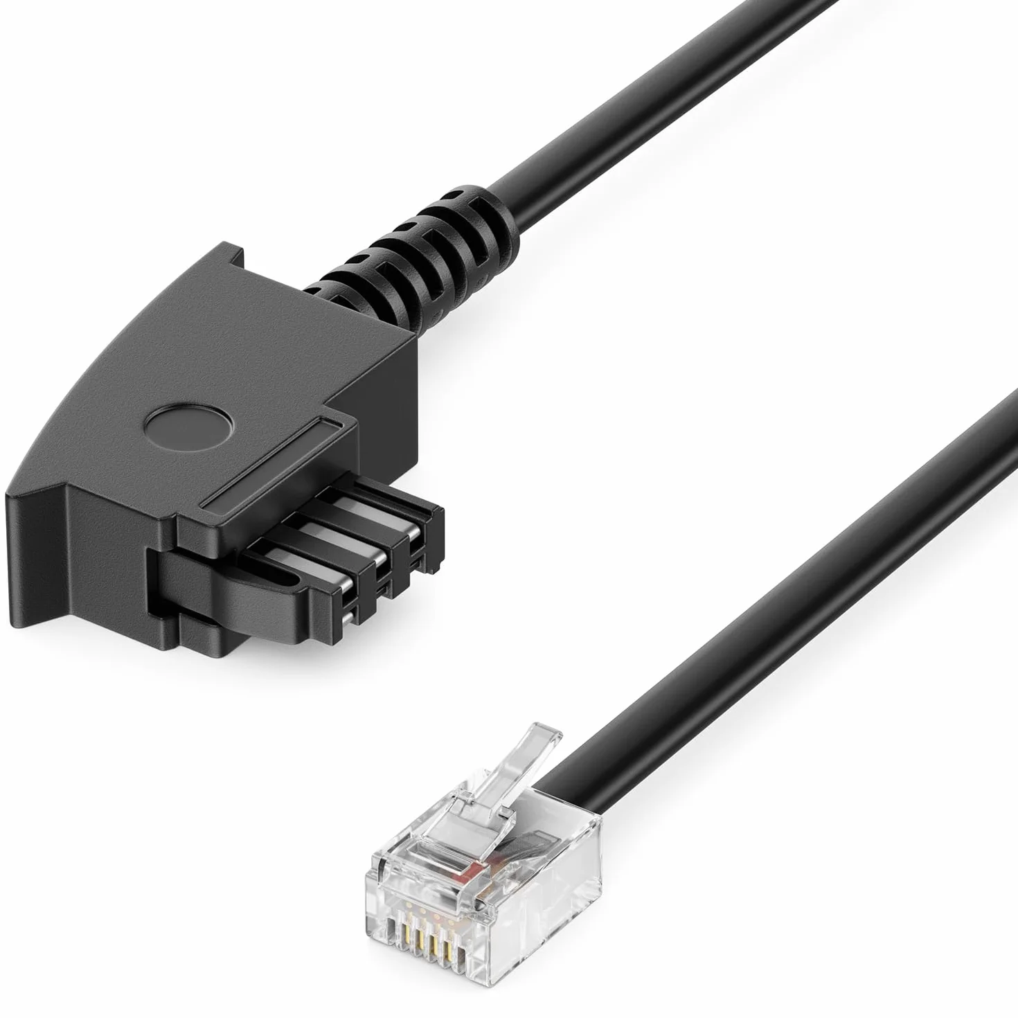deleyCON 6m Kabel Telefoniczny TAE-F Wtyk do RJ11 Wtyk Int. Standard 6P4C Płaski Kabel Analogowe Urządzenia Końcowe do TAE-F Gniazdo Telefoniczne Telefon Faks Modem Router Czarny
