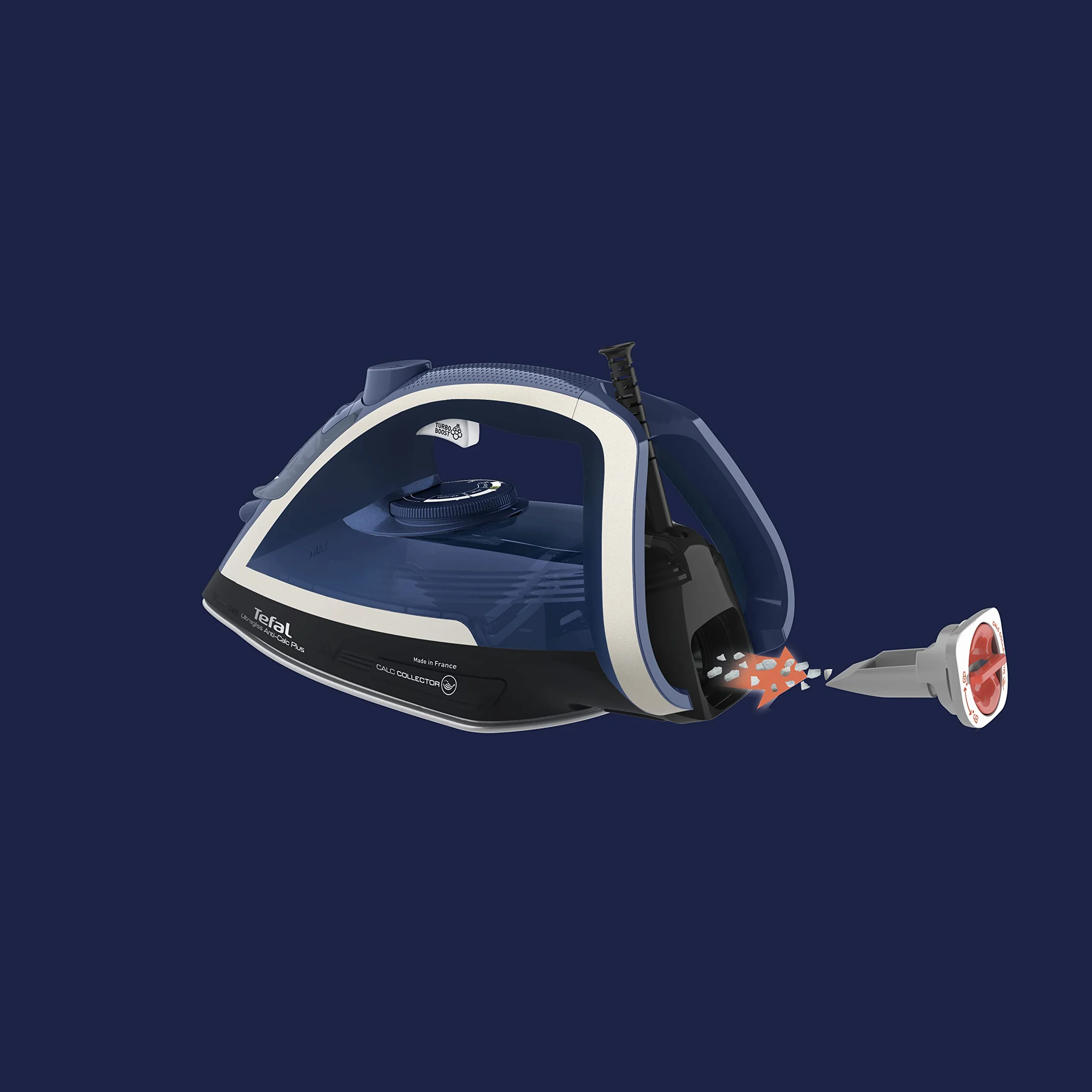 TEFAL FV6846E1 Ultragliss Plus antywapienne żelazko parowe /2800 W/zdejmowany kolektor wapienny /50 g/min ciągłe uwalnianie pary/uderzenie pary 260 g/min/automatyczne wyłączanie/niebieskie