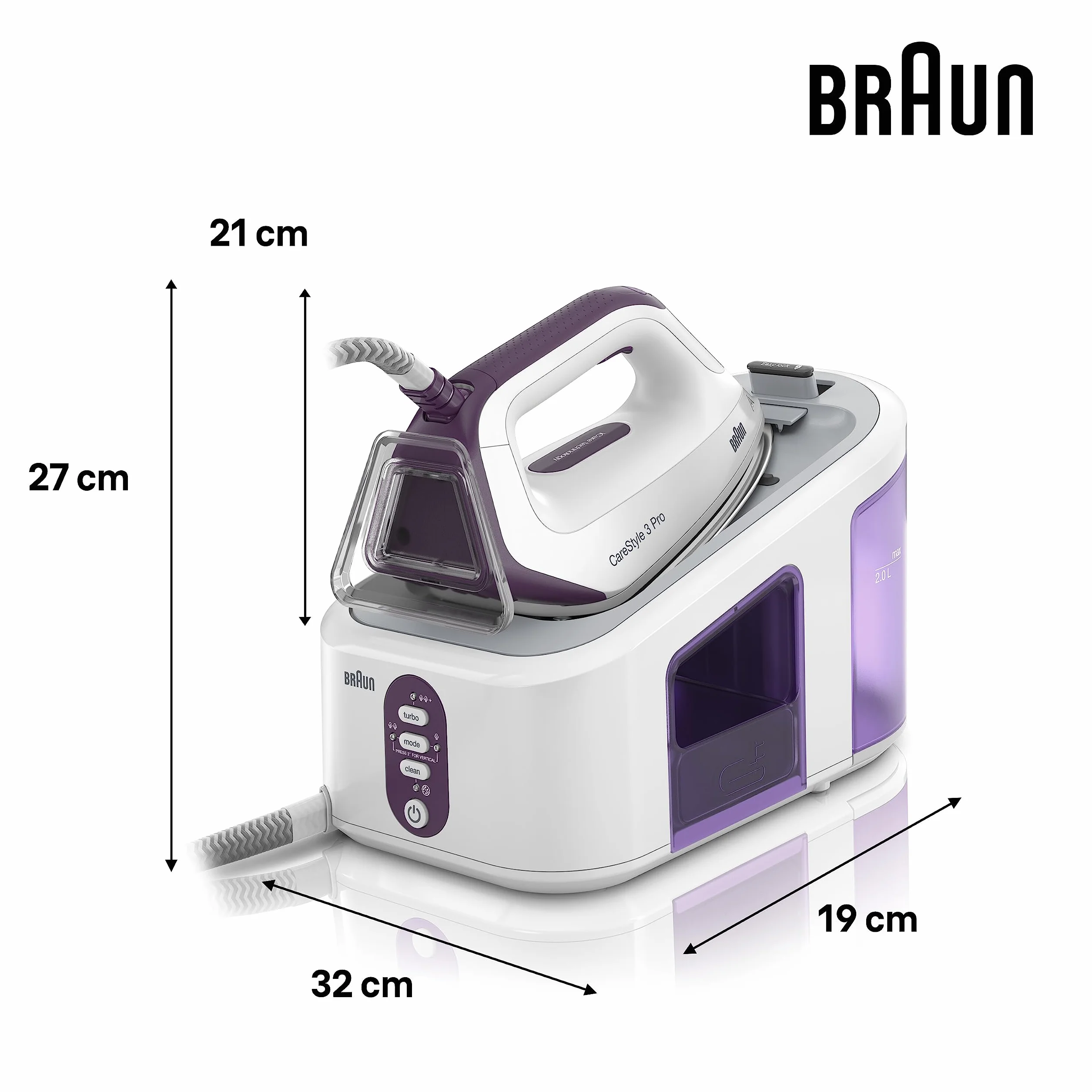 Braun Carestyle 3 Pro Żelazko Parowe, Fioletowy/Biały, 2 litry