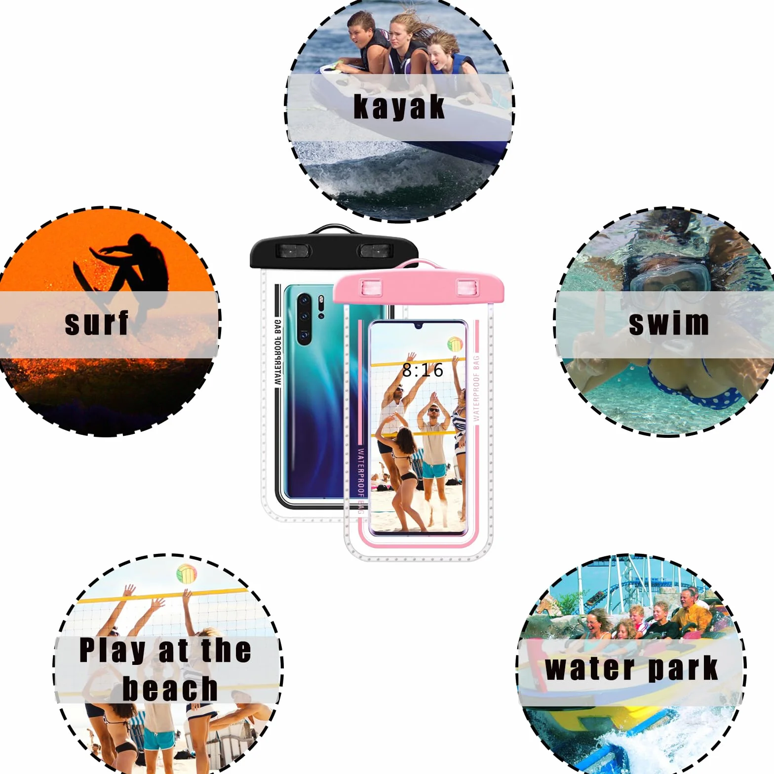 2 szt. wodoszczelnych etui na smartfon, IPX8, wodoodporne etui na telefon komórkowy, uniwersalne wodoodporne etui do iPhone'a 15 14 13 12 11 Pro Max, Huawei P50, P40, P30, Mate20, Mate10
