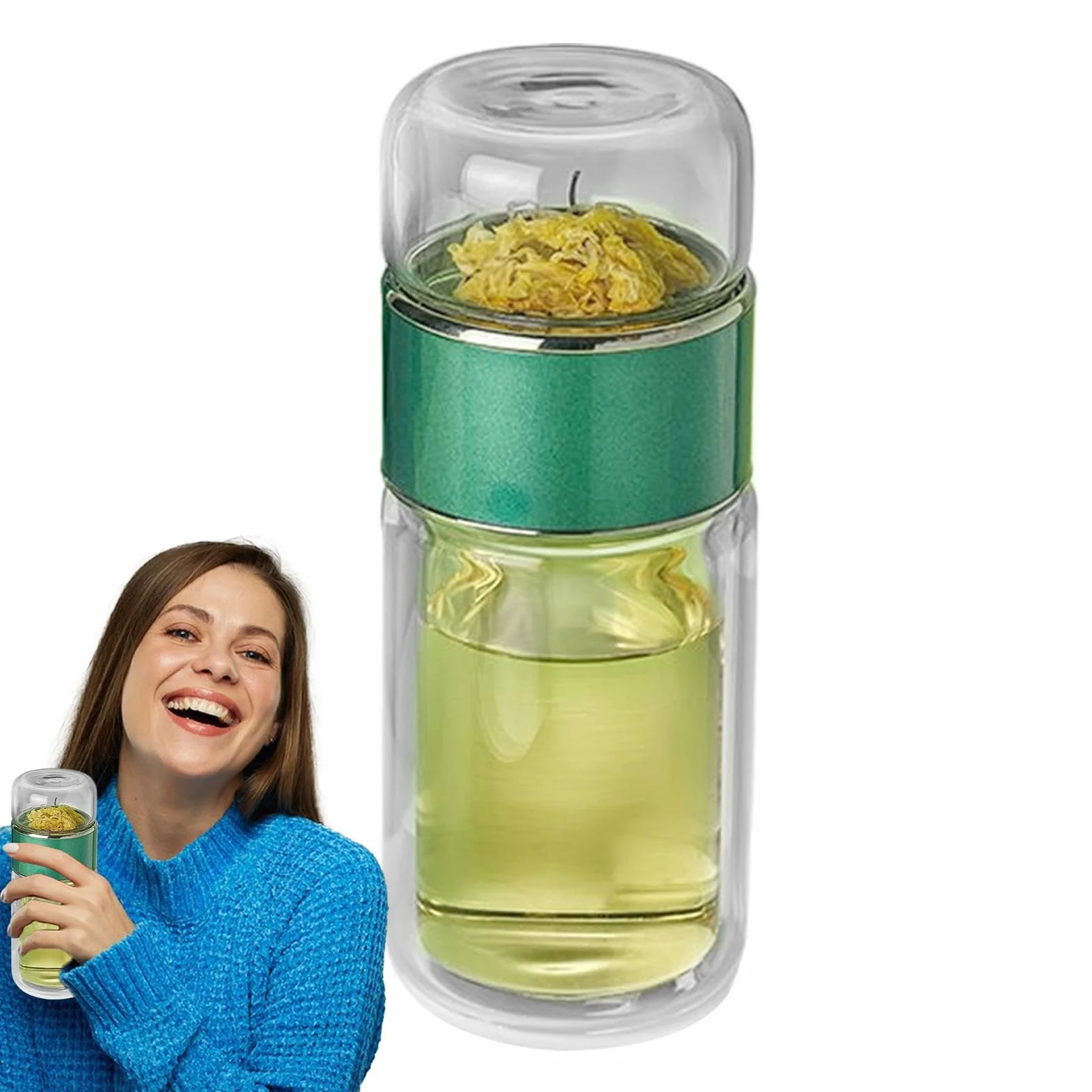 Infusifie Zaparzacz do herbaty 3 w 1 szklany butelka z podwójną warstwą separacji herbaty i wody szczelny