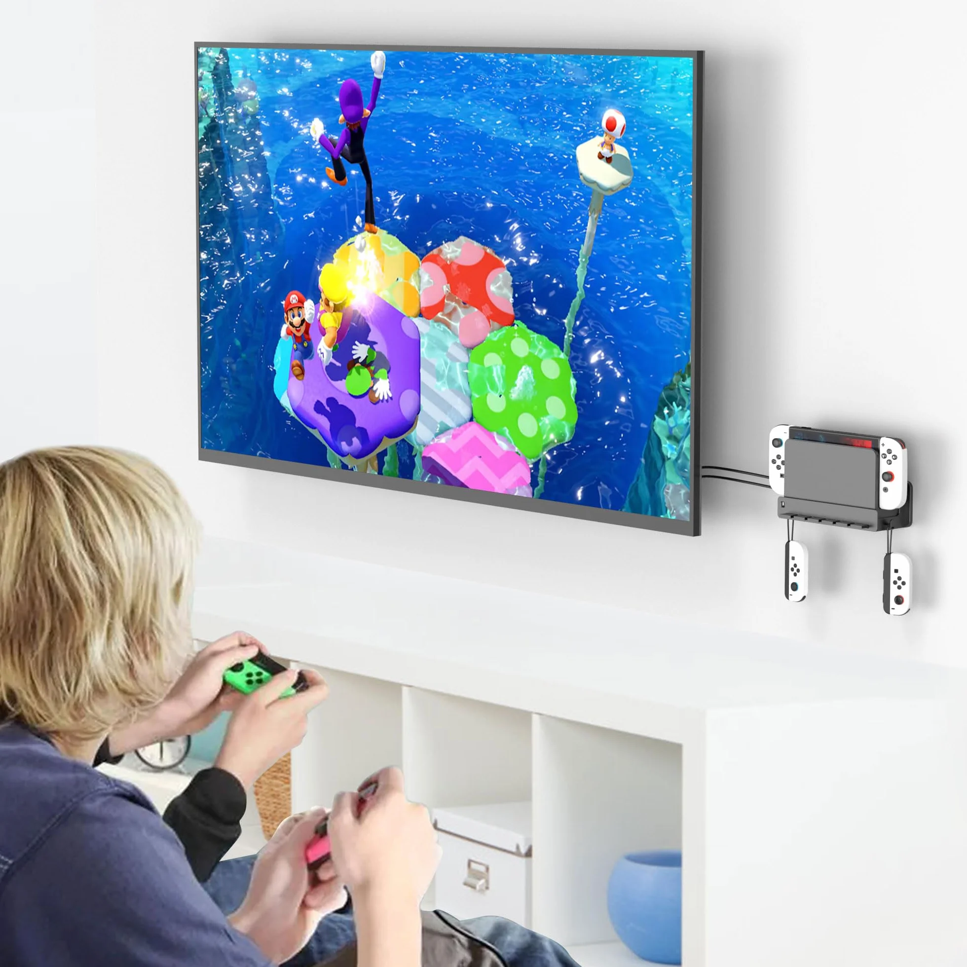 SOKUSIN Uchwyt ścienny kompatybilny z Switch – 6 przegródek na karty, haczyki Joy-Con