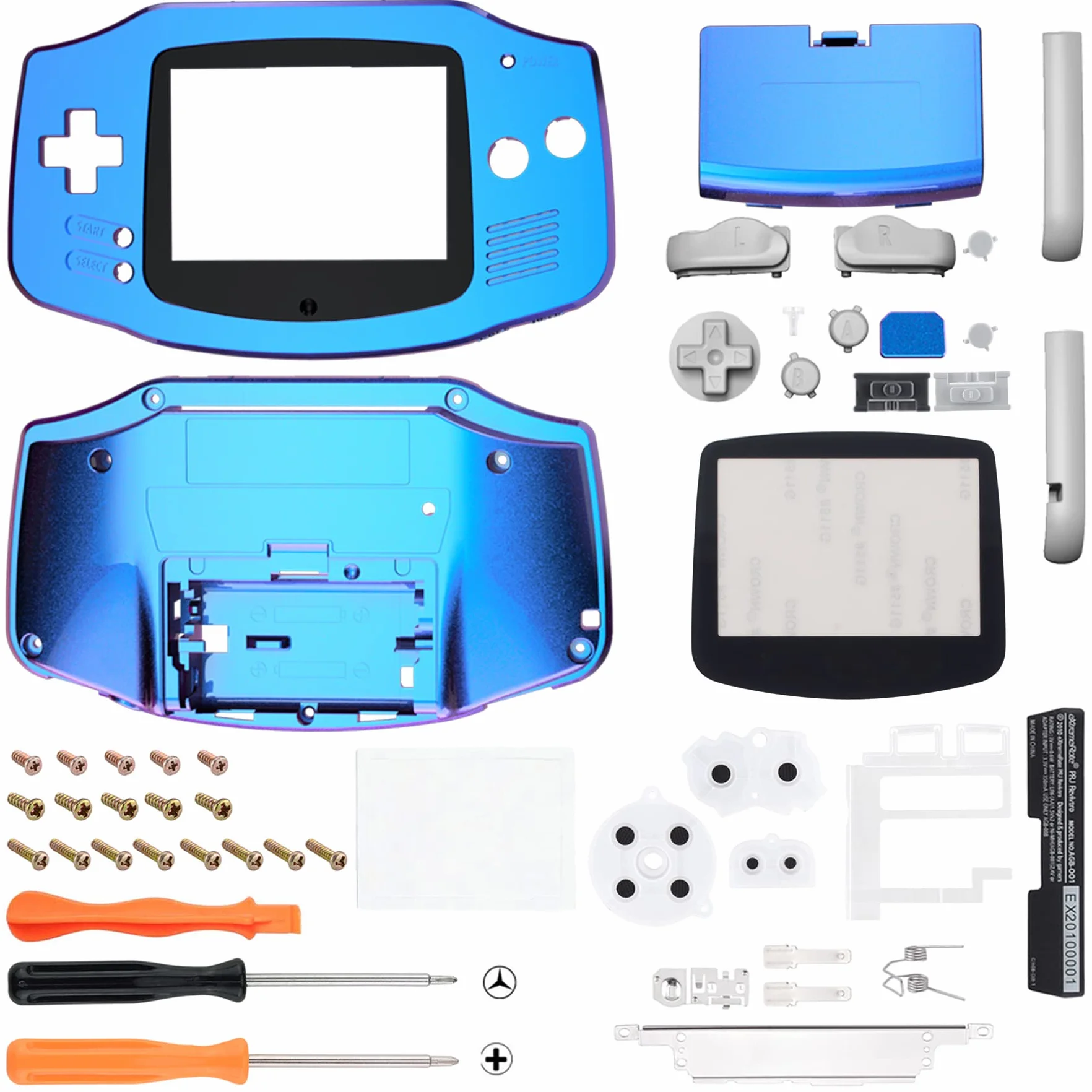 Zmodernizowana obudowa eXtremeRate Chameleon fioletowo-niebieska z pełnym zestawem przycisków do Gameboy Advance GBA – kompatybilna z ekranem IPS i LCD, bez konsoli i ekranu IPS