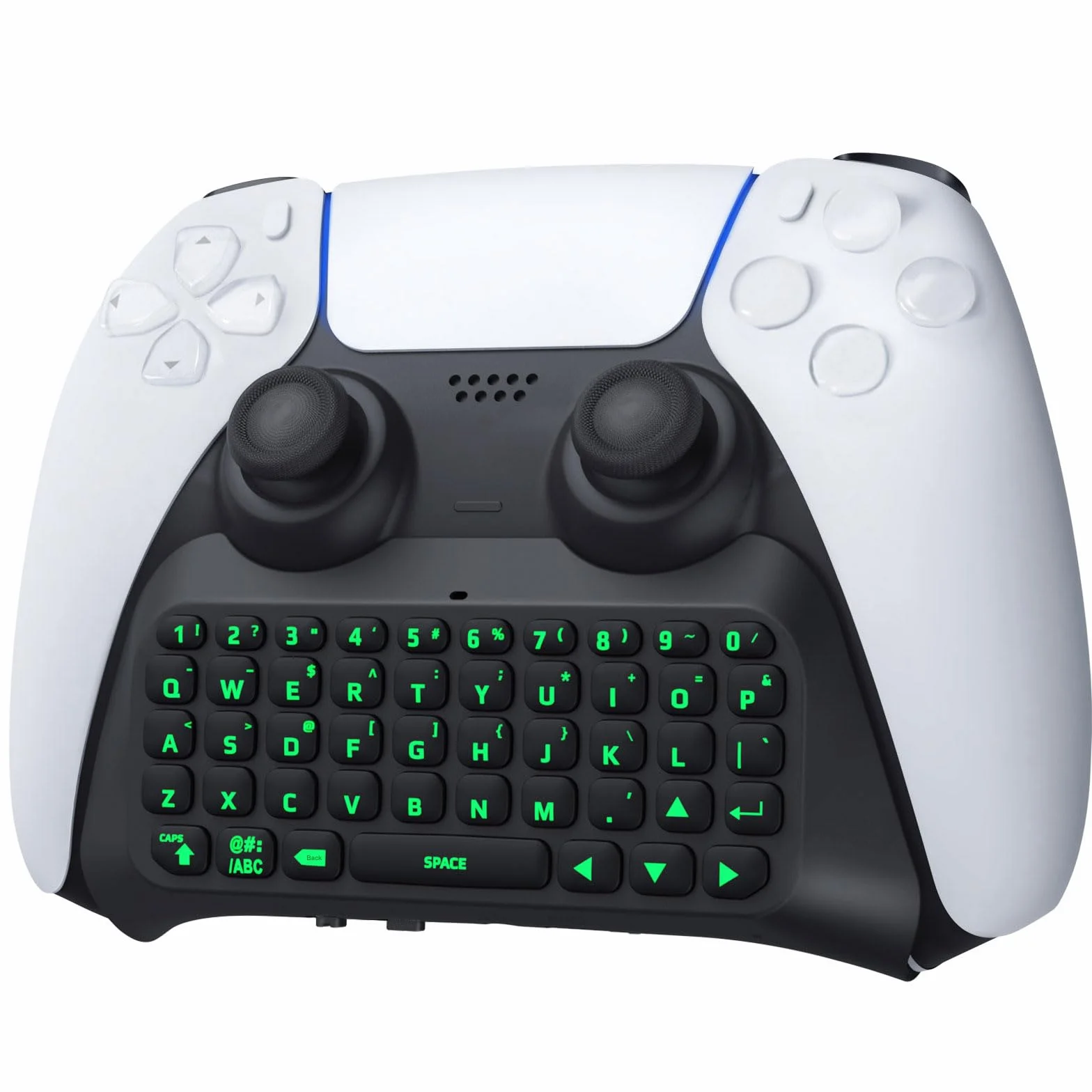TiMOVO Green Backlight Keyboard for PS5 Controller, Wireless Bluetooth Keypad Chatpad for Playstation 5 Controller, Mini Game Keyboard Built-in Speaker with 3.5mm Audio Jack for Messaging, Black