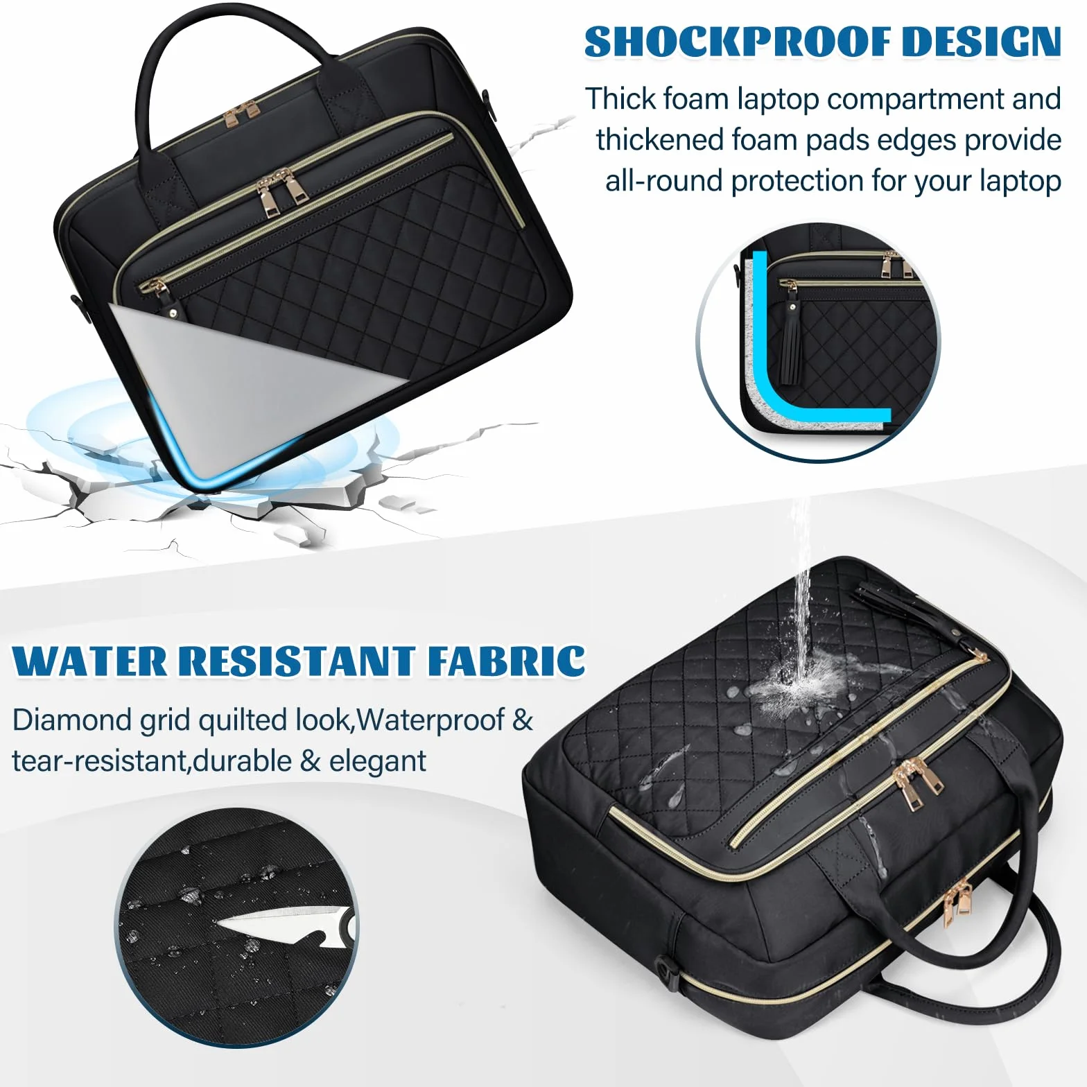 RAINSMORE Damska torba na laptopa o przekątnej ekranu 17,3", aktówka, wodoszczelna torba robocza, torba nauczycielska, biznesowa, na laptopa, notebooka, torba damska na ramię