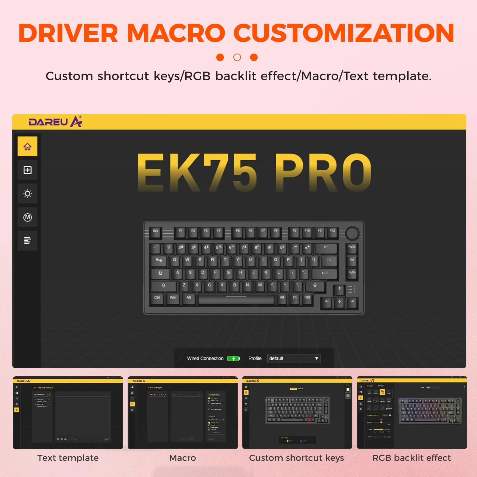 DAREU EK75PRO Różowa bezprzewodowa klawiatura mechaniczna, klawiatura gamingowa podświetleniem RGB, niestandardowa konstrukcja uszczelki, klawisze PBT z nadrukiem bocznym, 2,4 GHz/BT5.1, for Win/MAC