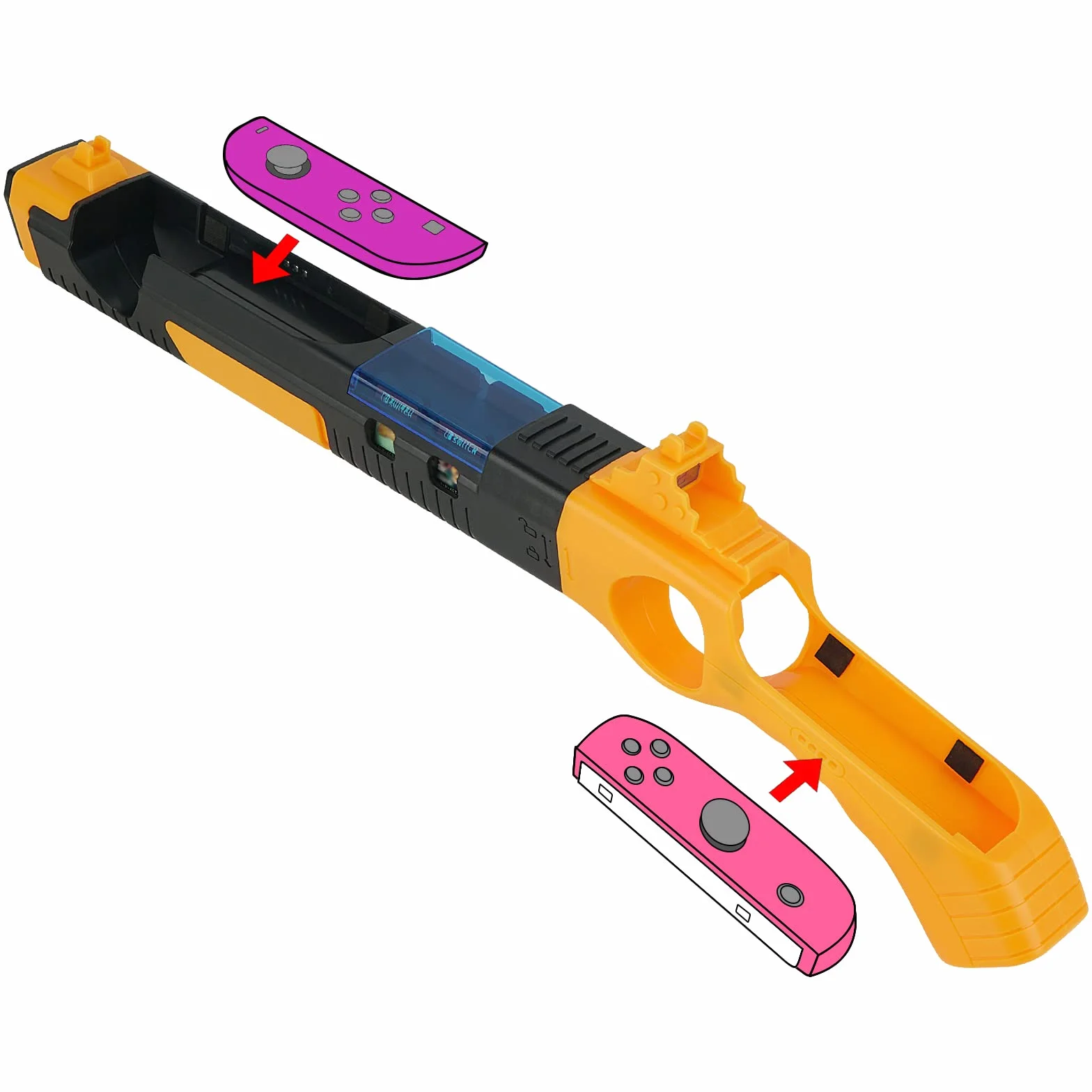 Geekria Kontroler pistoletu do gier kompatybilny z przełącznikiem Nintendo/OLED Joy-Cons Gun Shooting Akcesoria do gier, kompatybilny z Splatoon 3, z miejscem na karty do gry (czarny brąz)