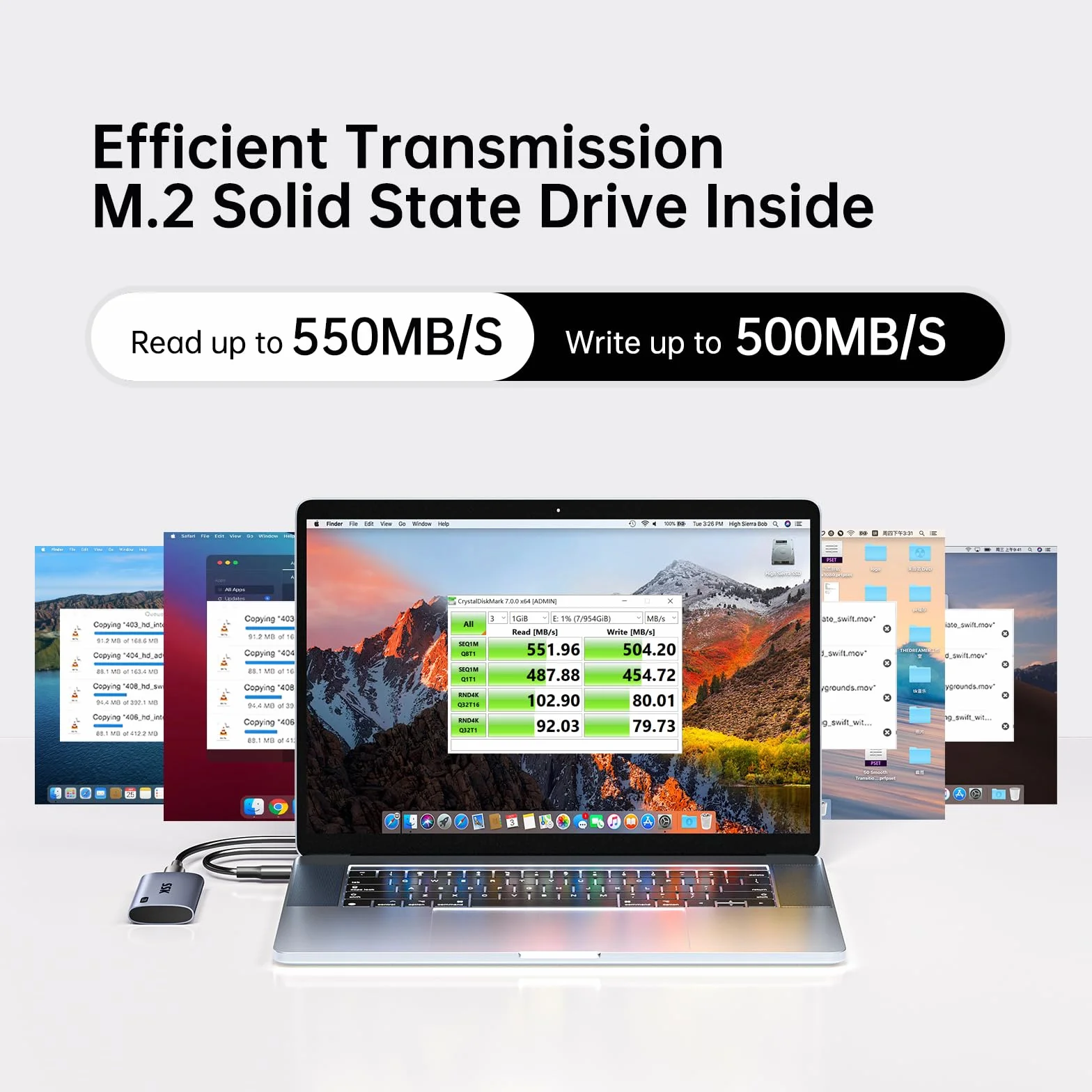 SSK 256GB Przenośny Dysk SSD Zewnętrzny Do 550MB/s, Zewnętrzny Dysk SSD USB 3.2 Gen2 dla iPhone 15/16/Pro, Windows, Mac, Android Z światłem LED, obsługujący TRIM, SMART