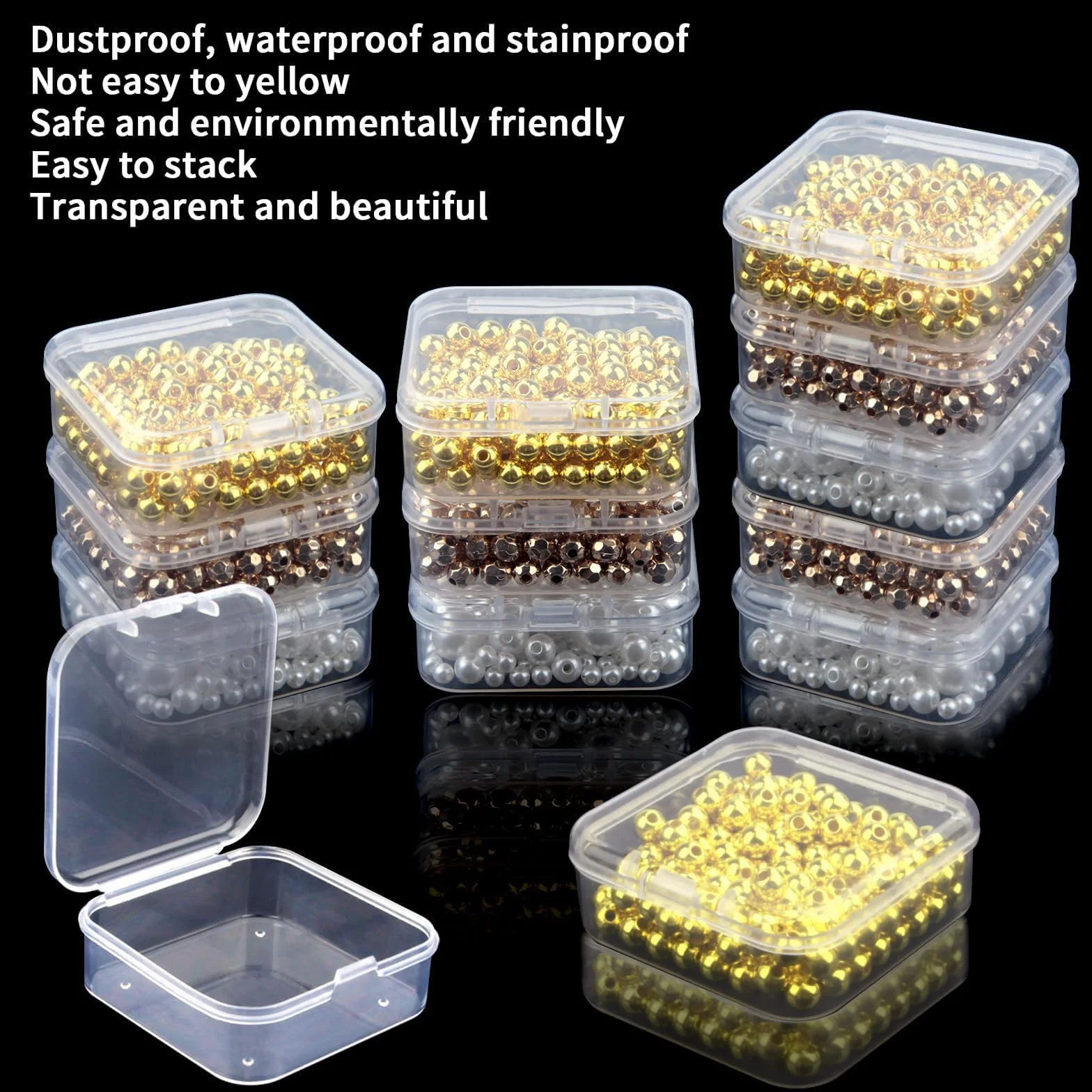 35 sztuk pudełek do przechowywania z pokrywką, małe pudełko, 5,5 x 5,5 x 2 cm, plastikowe pudełko, przezroczyste, z tworzywa sztucznego, puste mini pudełko do przechowywania małych pereł, biżuterii