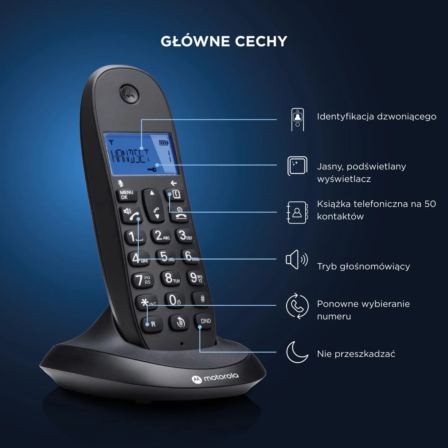 Motorola C1002CB+ - 2-pak cyfrowych telefonów bezprzewodowych DECT - tryb blokowania połączeń, identyfikacja dzwoniącego