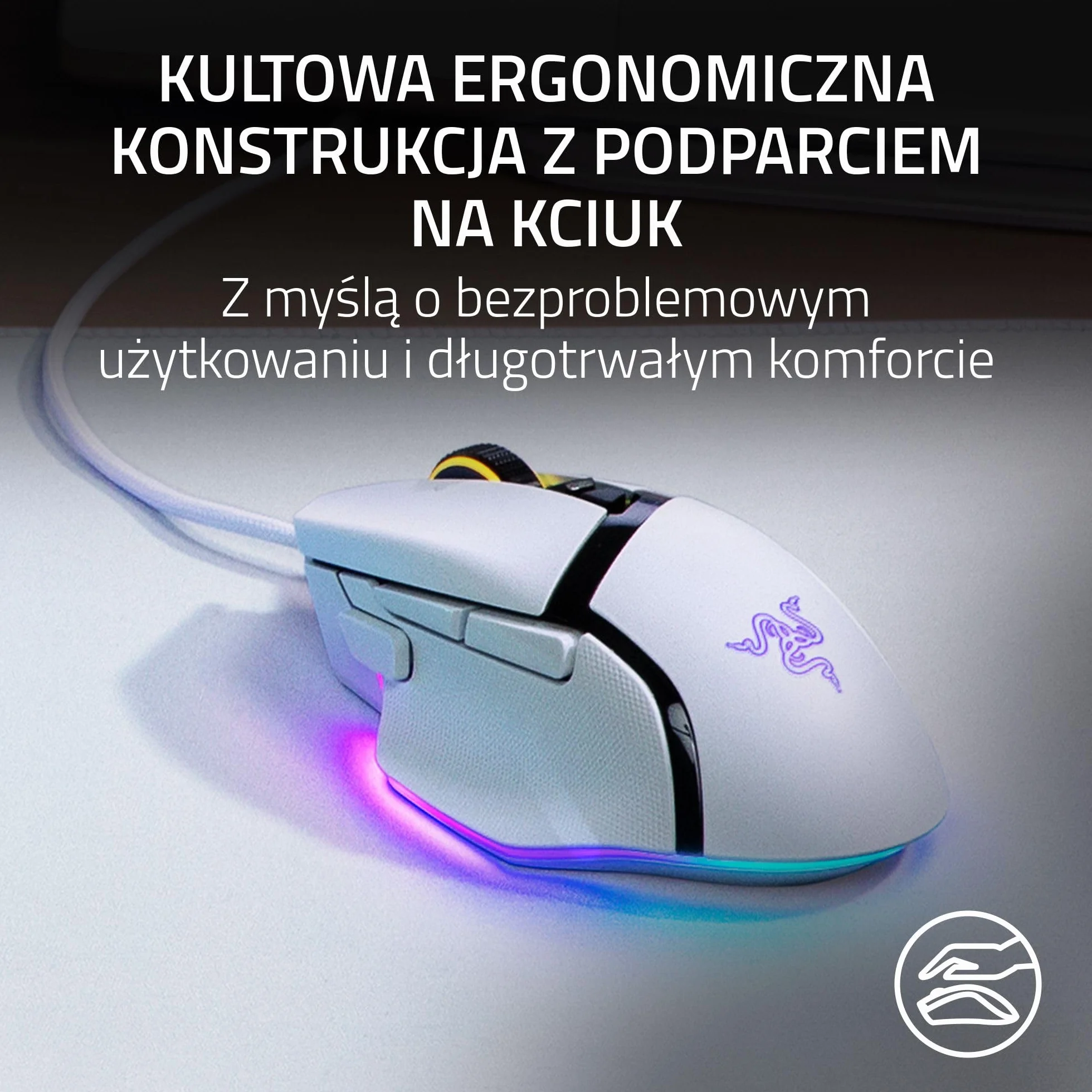 Razer Basilisk V3 - Zestaw kabli do gier Gaming Maus - ergonomia Design - Chroma RGB - 11 programowalnych smaków - obsługa HyperScroll - PC/Mac | Biały