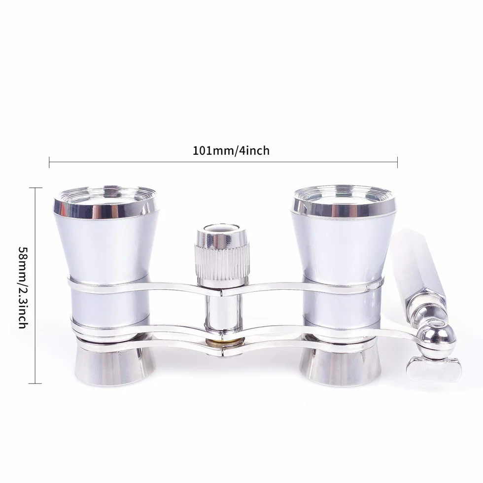 3 x 25 Opera Theater Horse Racing Glasses Binocular Telescope with Handle/Accessory Kit Women Telescope (Silver)