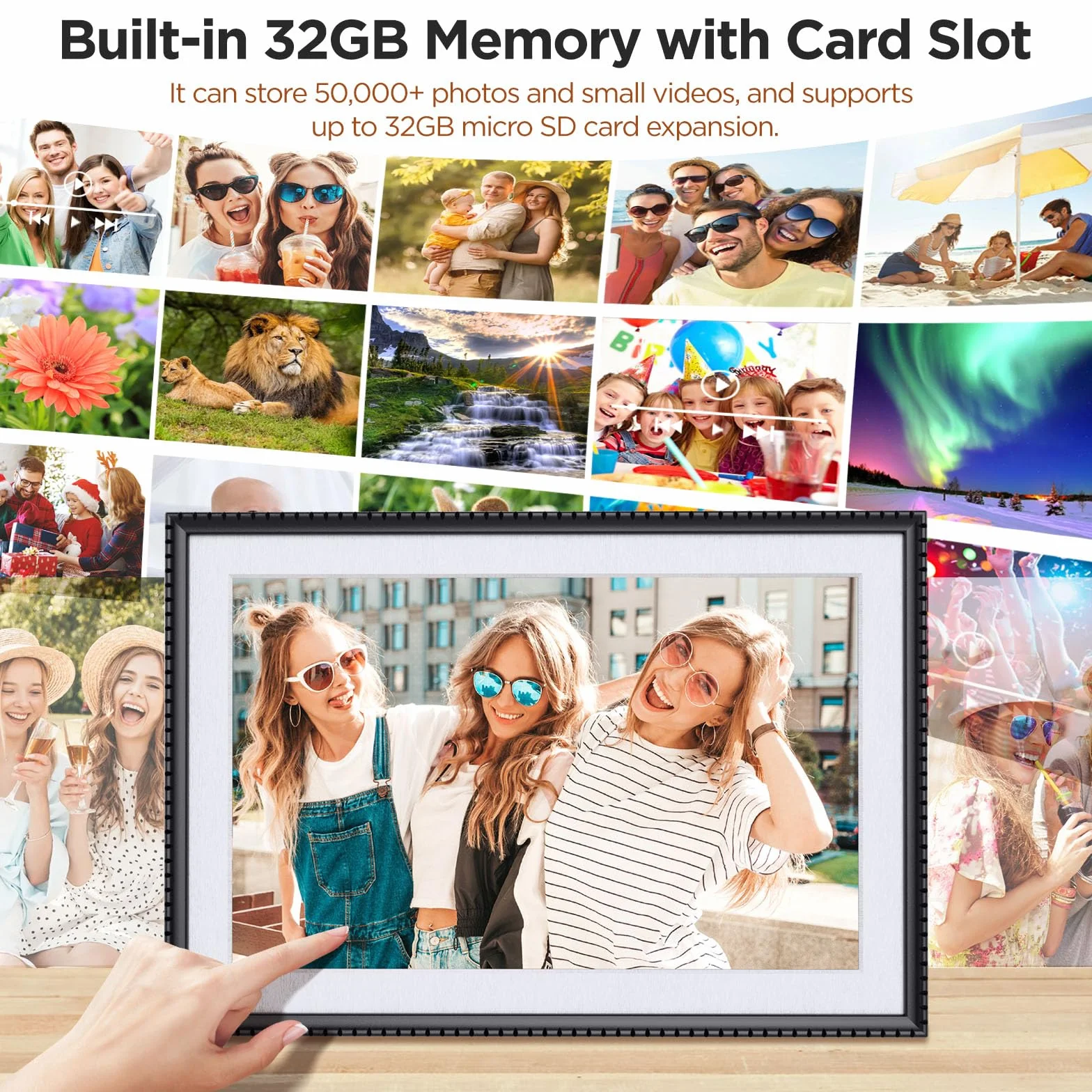 Cyfrowa ramka na zdjęcia 10,1-calowa WiFi, HD 1280 x 800 IPS ekran dotykowy, elektroniczna ramka na zdjęcia z pamięcią 32 GB, automatyczne obracanie, łatwe przesyłanie zdjęć i filmów za pomocą