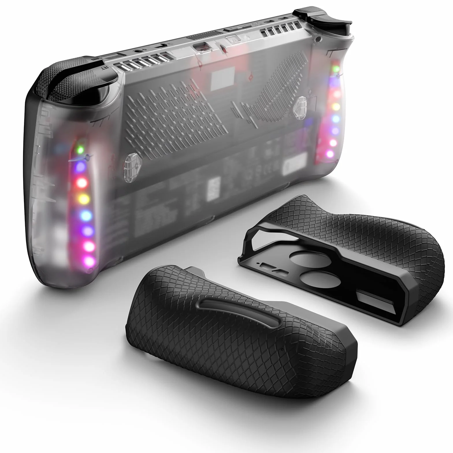 JSAUX Przezroczysta tylna płytka RGB kompatybilny z ROG Ally X, obudowa ROG Ally X z silikonowym uchwytem i modułem chłodzącym