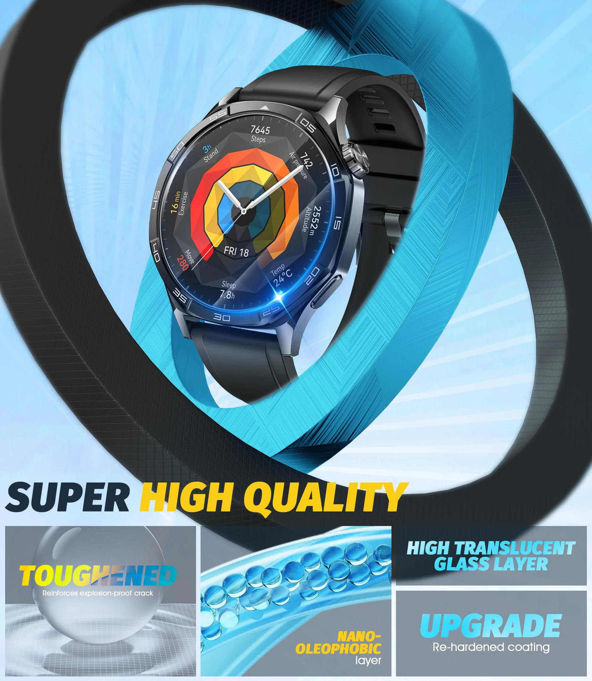 NEWZEROL 4 sztuki folii ochronnej do Huawei Watch GT 5 / GT5 Pro 46 mm, 2.5D Arc Edges 9H szkło odporne na zarysowania bez pęcherzyków powietrza folia ochronna na wyświetlacz szkło ochronne