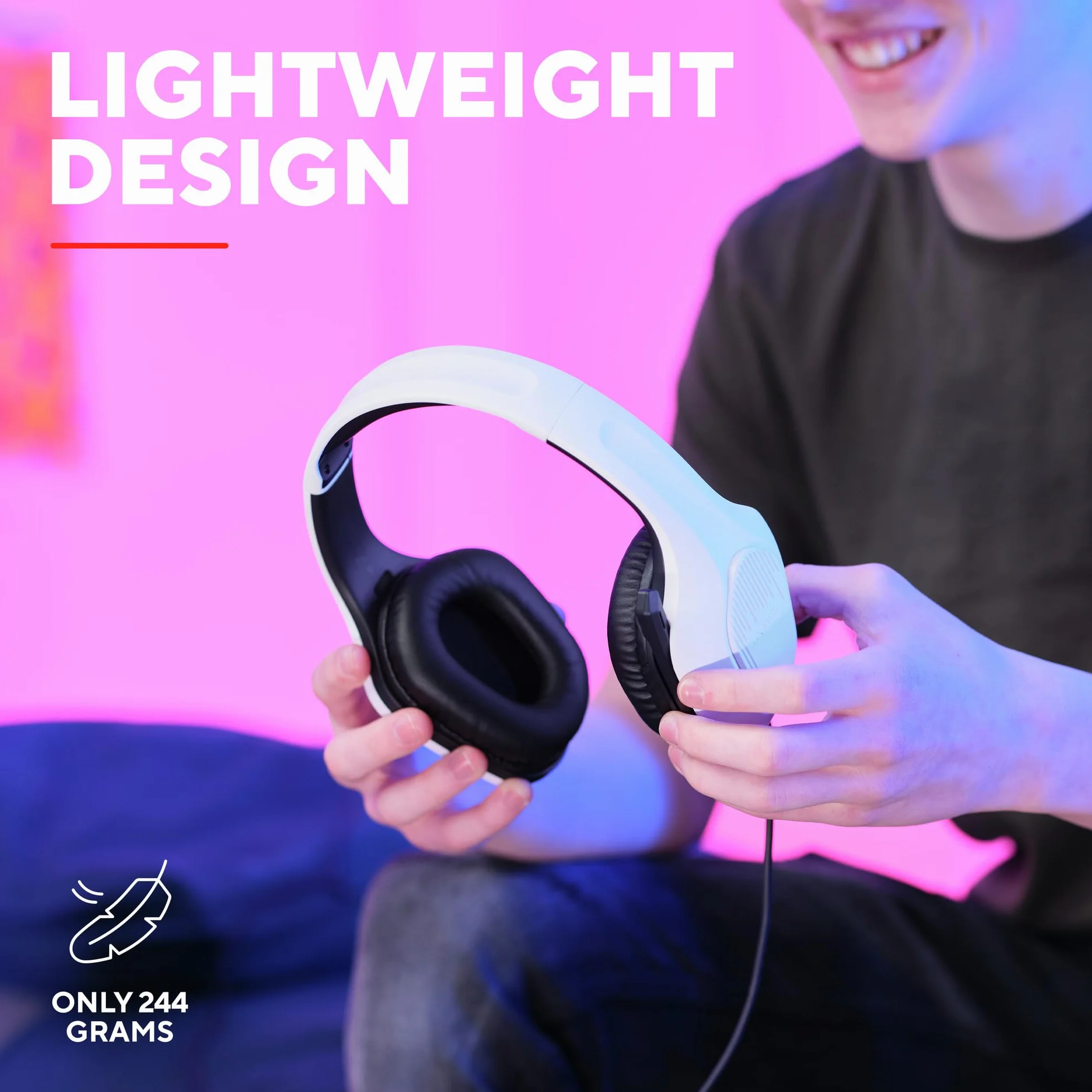 GXTrust 418W Rayne Lekkie Słuchawki Gamingowe PC Xbox PS4 PS5 Switch Smartfon 3.5 mm, Kabel 200cm, Przetworniki 50mm, Odchylany Mikrofon, Przewodowy Zestaw Słuchawkowy Wokółuszny, Biały