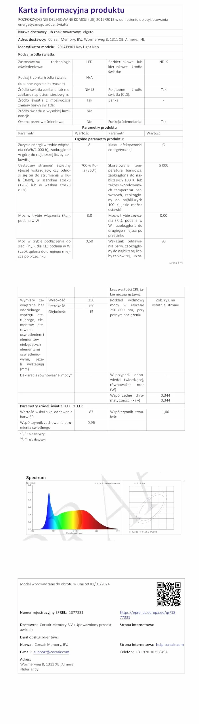 Elgato Key Light Neo (bez uchwytu) - oświetlenie do wideorozmów i streamingu - sterowanie Wi-Fi lub onboard - do statywów - USB - laptop | PC | Mac