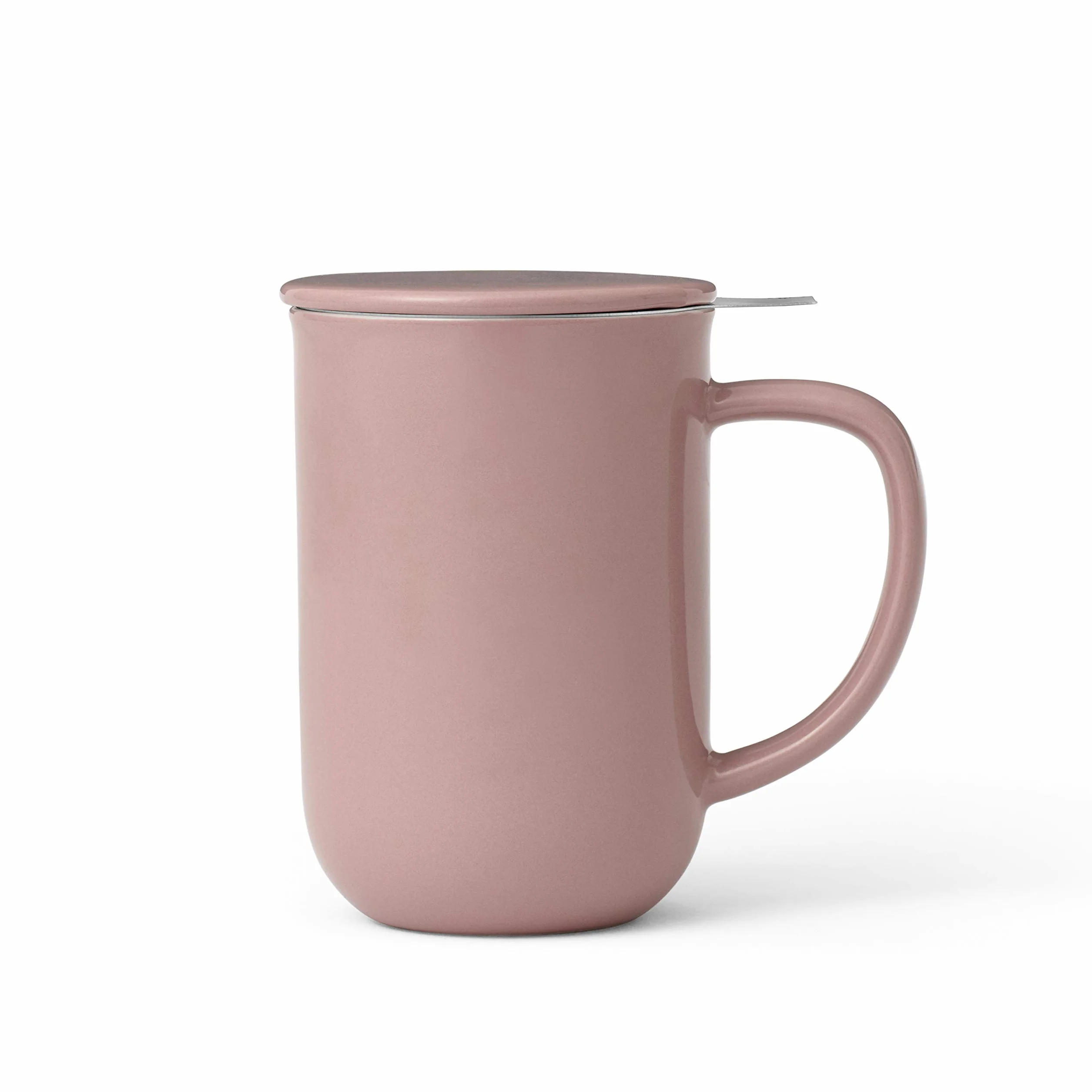 Viva Scandinavia Minima Balance porcelanowy kubek z sitkiem do herbaty i pokrywką, 500 ml, pojemność 0,5 l, różowy