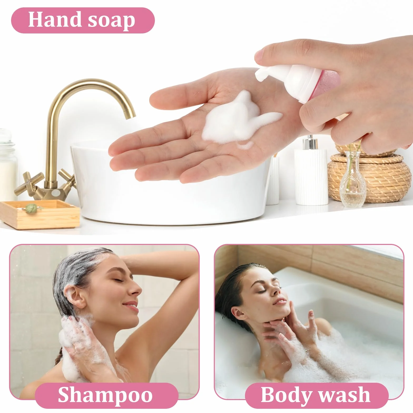 Molain Dozownik z pompką do pianki w butelce, 60 ml, 2 szt., podróżny, przezroczysty, plastikowy, pojemniki do wielokrotnego napełniania do mydła do rąk, żelu do mycia twarzy, szamponu do rzęs