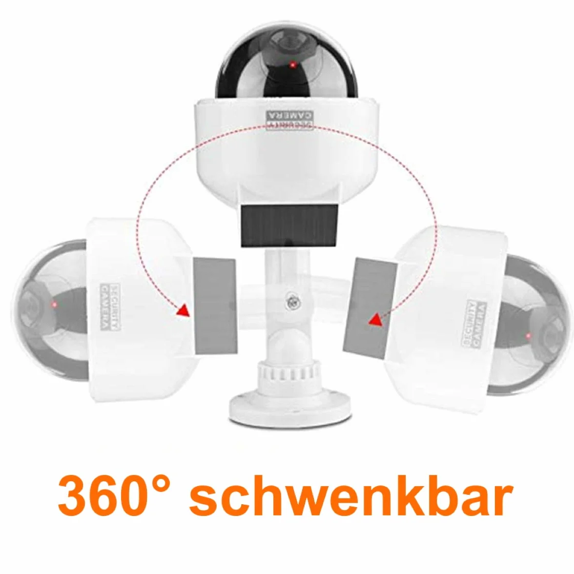 O&W Security Dummy Speed-Dome Solar atrapa kamery – z obiektywem i czerwoną migającą diodą LED (IRlook), wodoszczelna, 360° uchwyt ścienny/sufitowy, czujnik LED, do użytku wewnątrz i na zewnątrz, 2 x