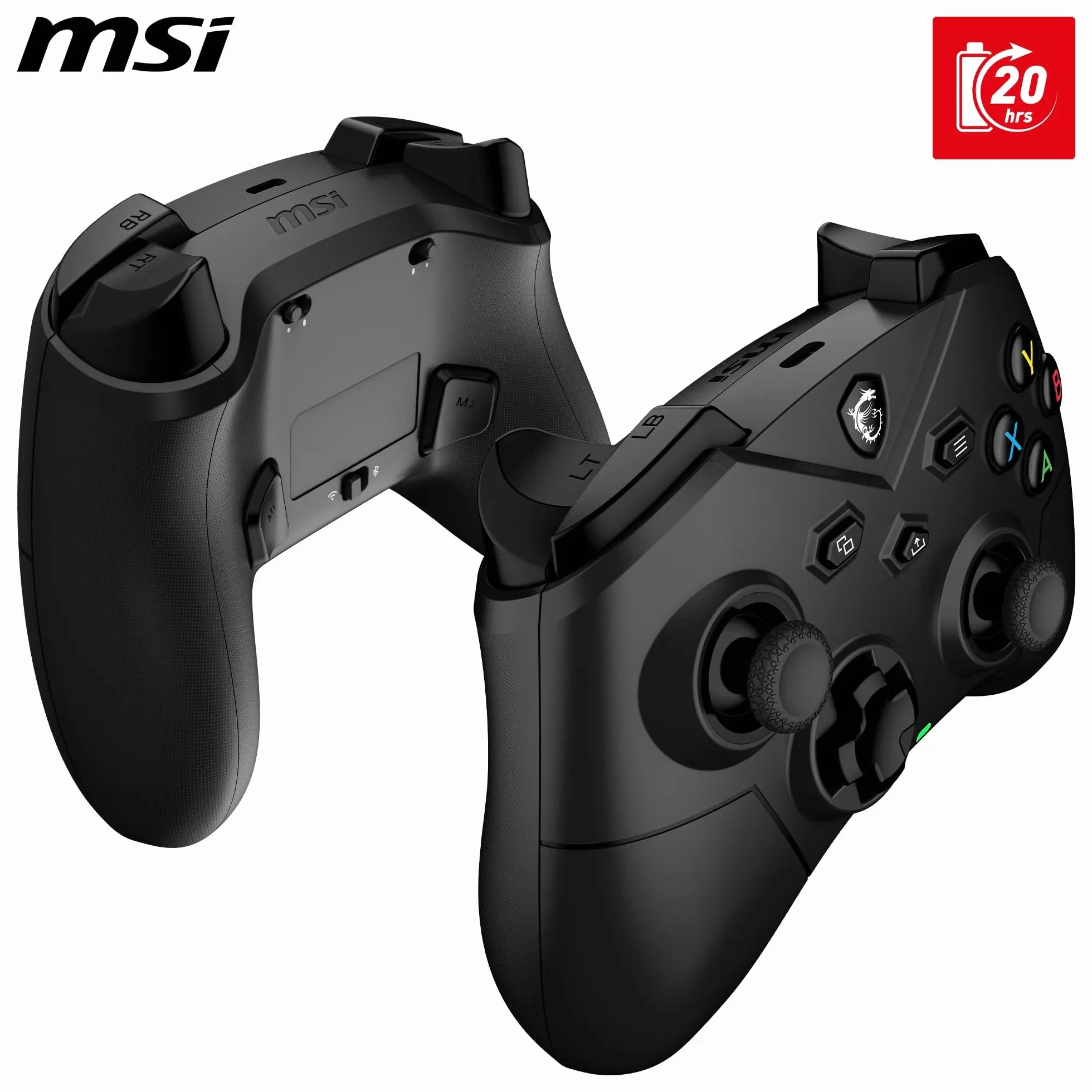 MSI FORCE GC300 W kontroler do gier, 2,4 GHz, Bluetooth, USB typu C na A, akumulator 20 h, wymienne osłony D-Pad i podwójne silniki wibracyjne, przewodowy/bezprzewodowy