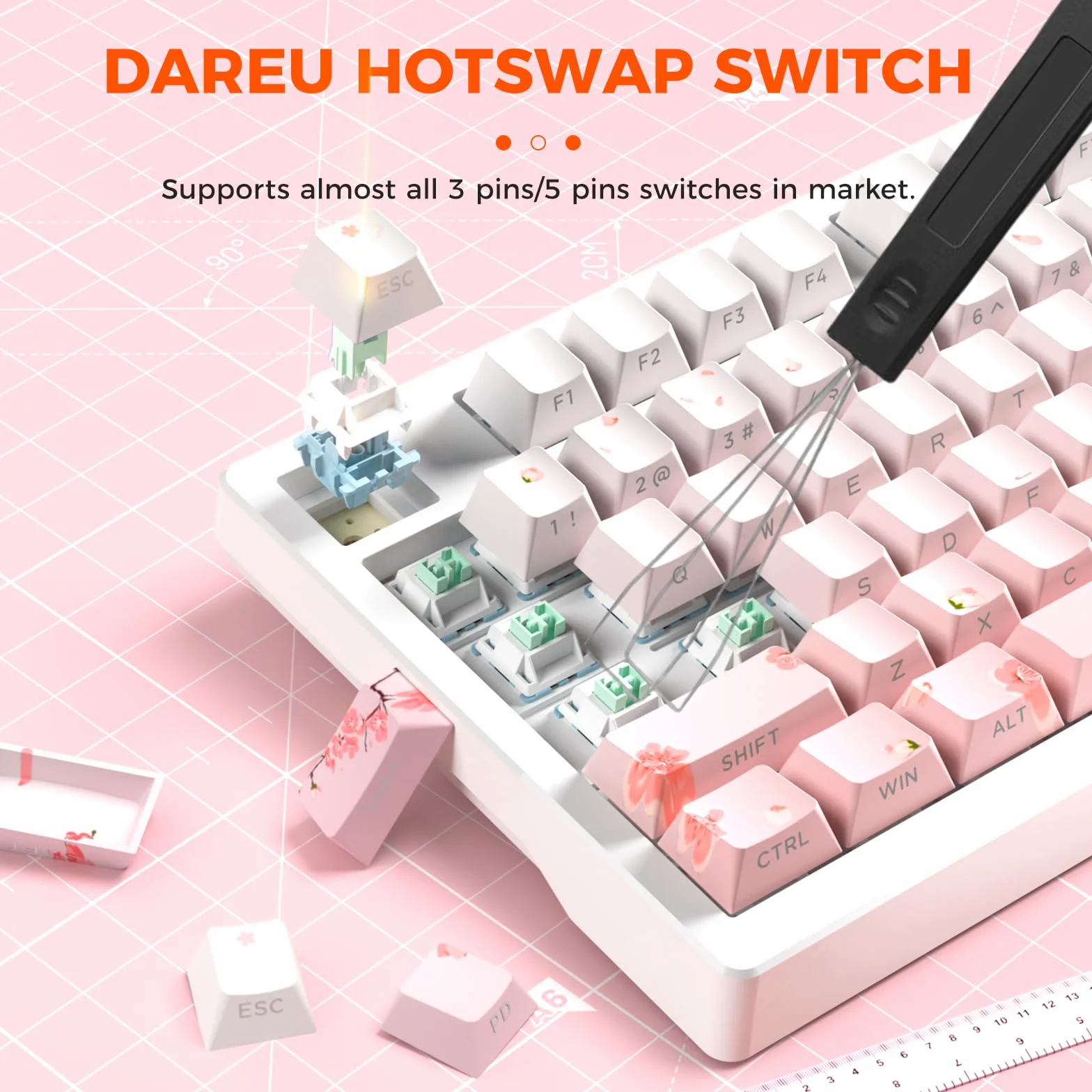 DAREU EK75PRO Różowa bezprzewodowa klawiatura mechaniczna, klawiatura gamingowa podświetleniem RGB, niestandardowa konstrukcja uszczelki, klawisze PBT z nadrukiem bocznym, 2,4 GHz/BT5.1, for Win/MAC